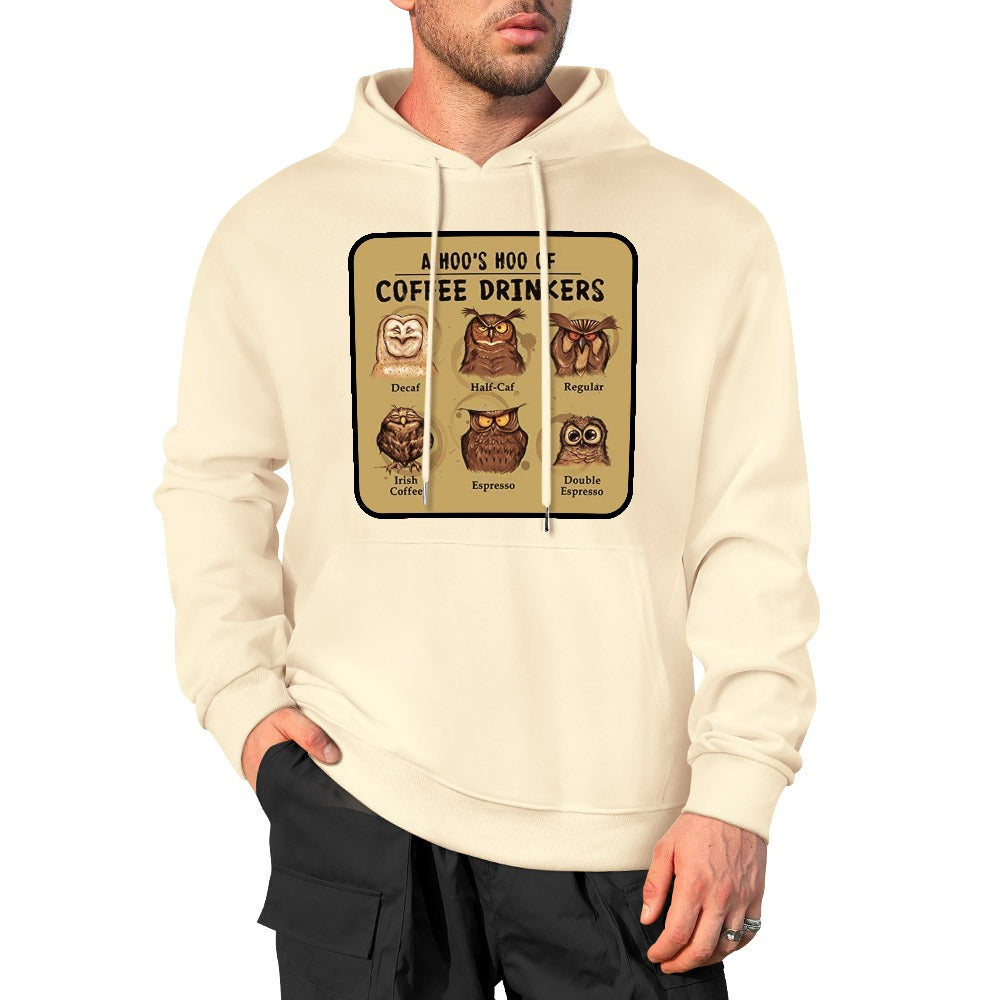 Hoo's Hoo of Coffee Drinkers Multiple colors New Pure cotton hooded sweater
