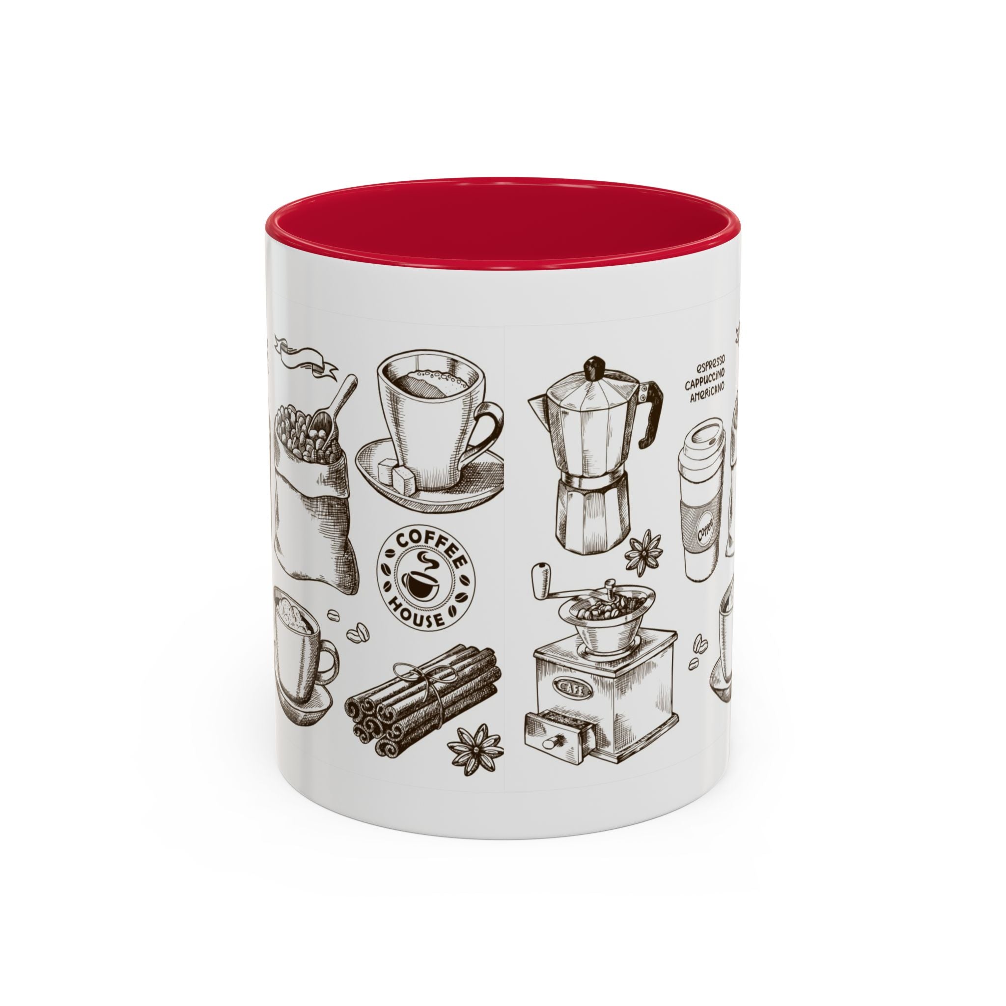 Coffee Pattern Mug — Illustrated Coffee Beans & Brewing Tools (11oz/15oz)