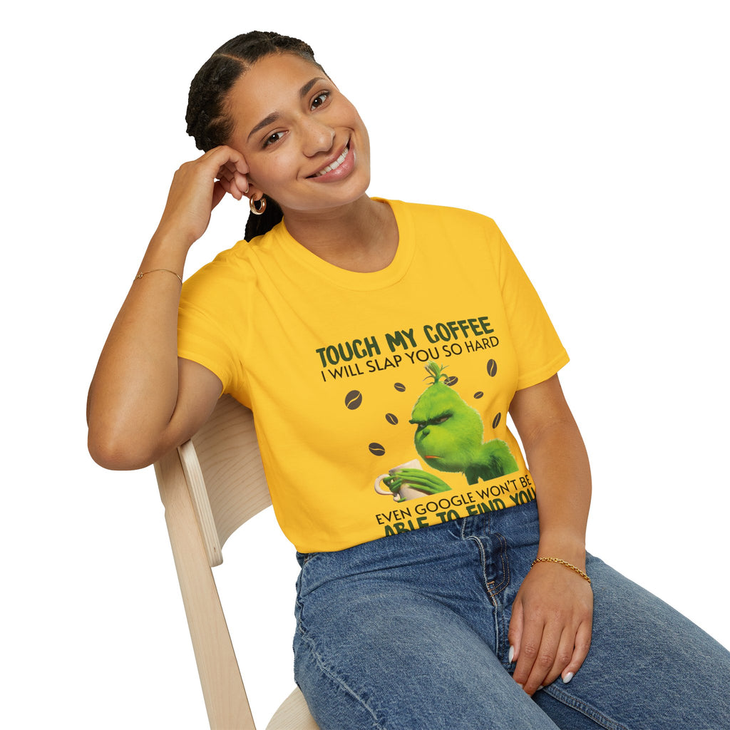 Funny Grinch Coffee T-Shirt, Unisex Tee for Coffee Lovers, Holiday Gift, Quirky Humor Shirt, Perfect for Christmas and Birthdays
