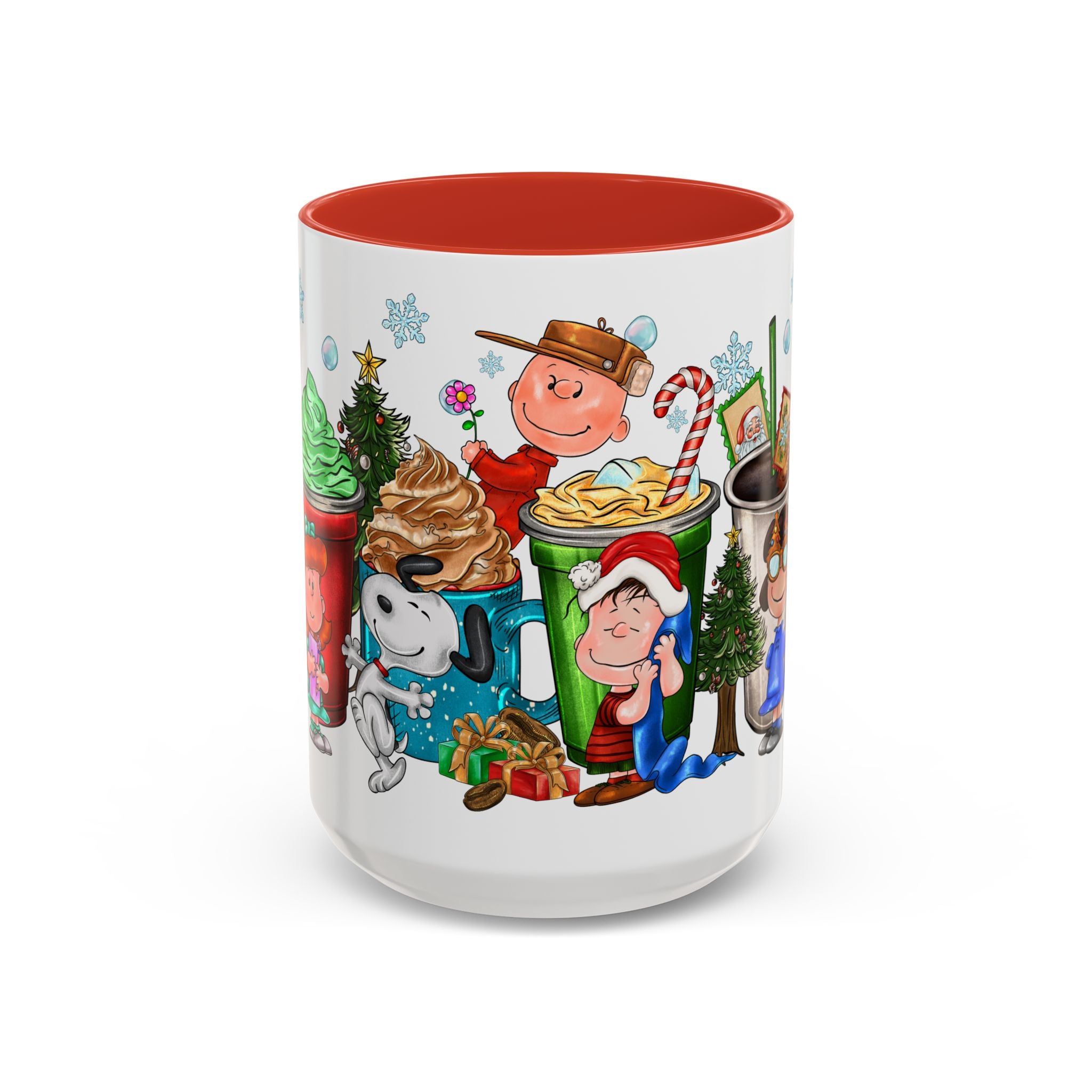 The Peanut Gang Christmas Characters Accent Coffee Mug | Holiday Cocoa Cartoon Mug