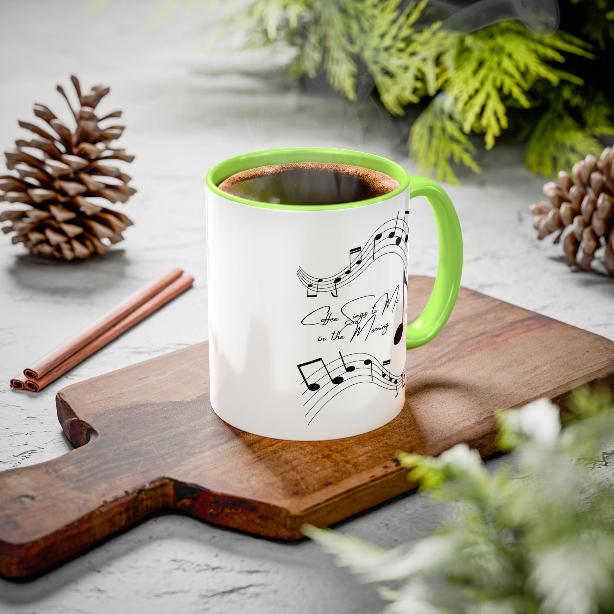 Music Notes Ceramic Mug — "She Sings to Me in the Morning" (11oz/15oz)