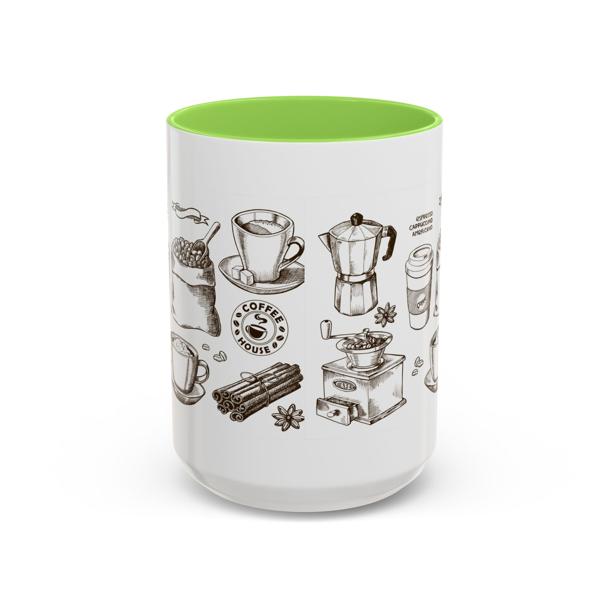 Coffee Pattern Mug — Illustrated Coffee Beans & Brewing Tools (11oz/15oz)