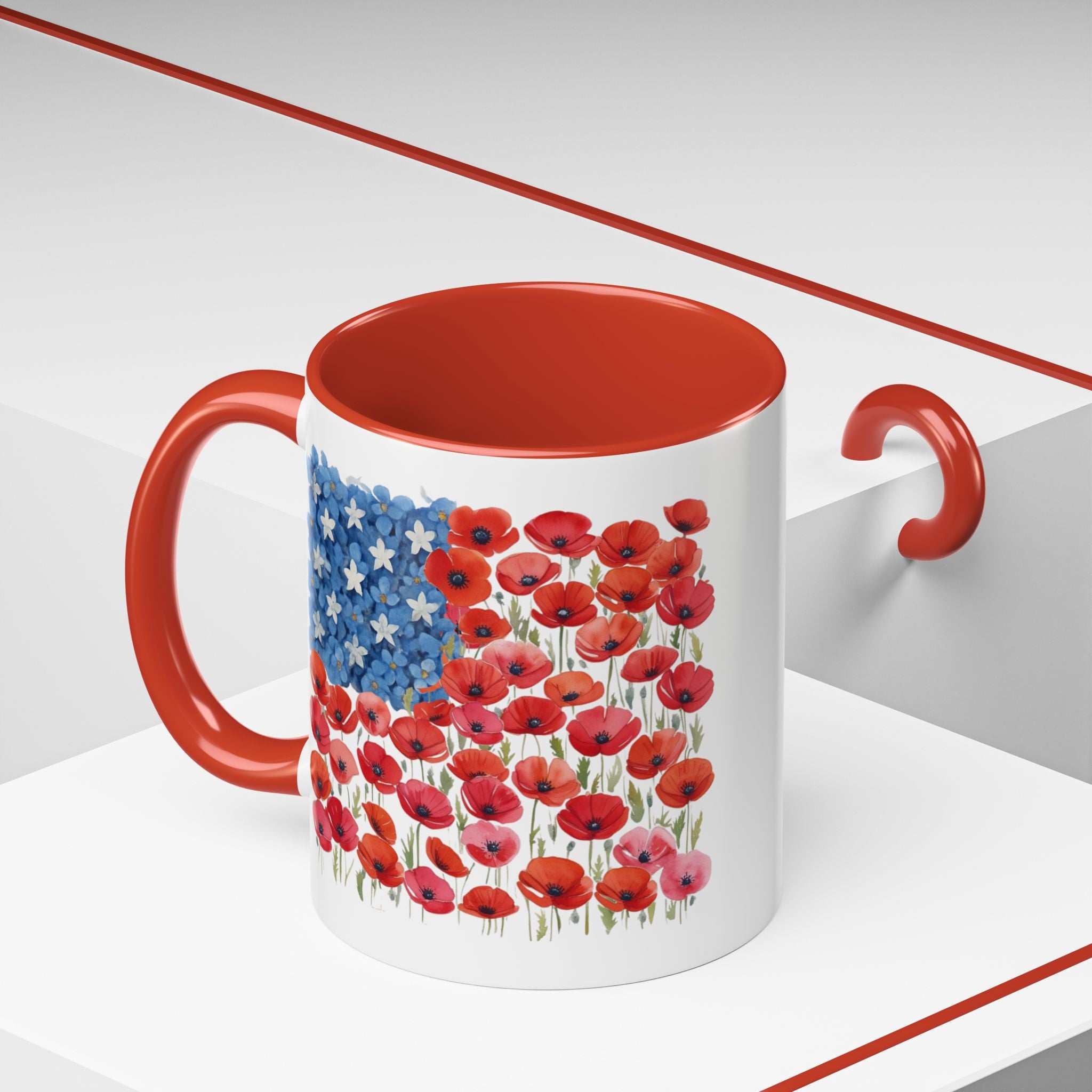Poppy Flowers  American Flag Mug | Accent Coffee Mug