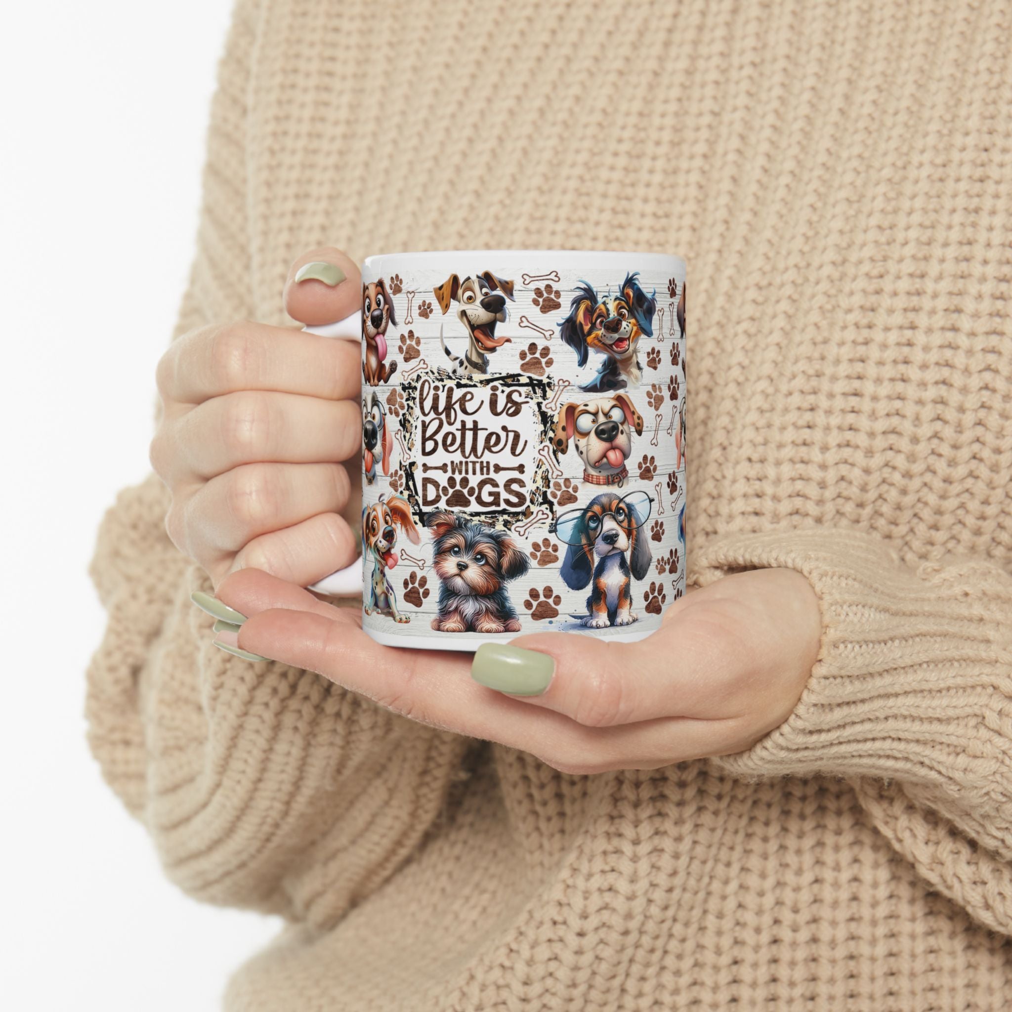 Cute Cartoon Puppy Pattern Mug | Dog Paw Bone Coffee Mug