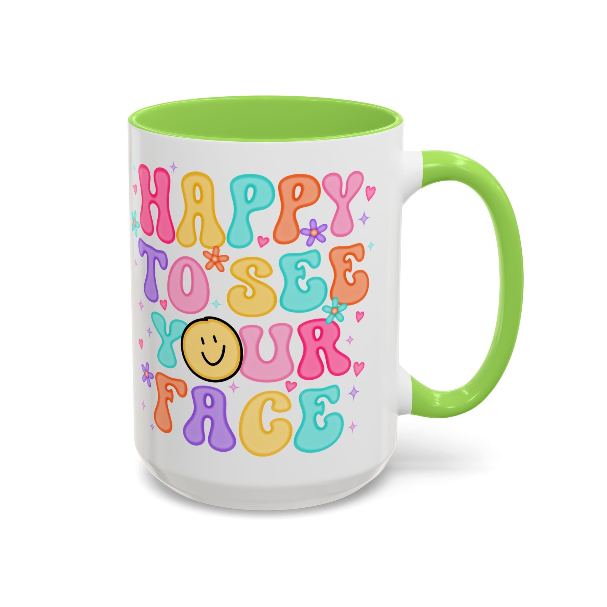 Happy To See Your Face Colorful Coffee Mug — Retro Smiley 11oz/15oz