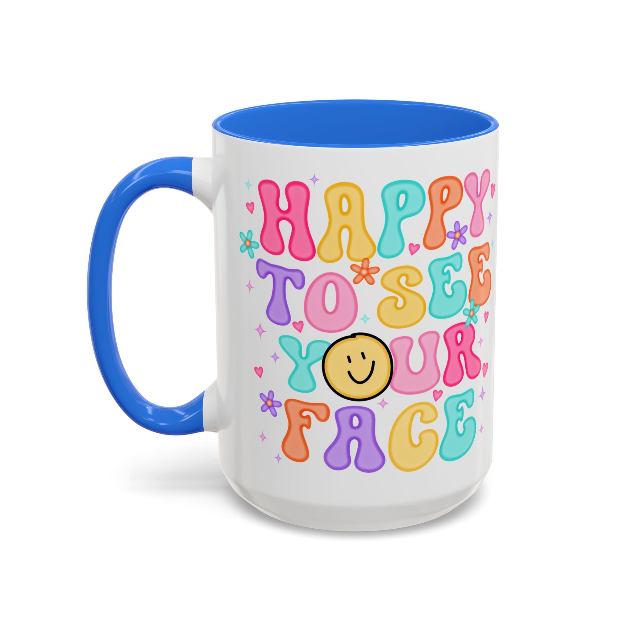 Happy To See Your Face Colorful Coffee Mug — Retro Smiley 11oz/15oz