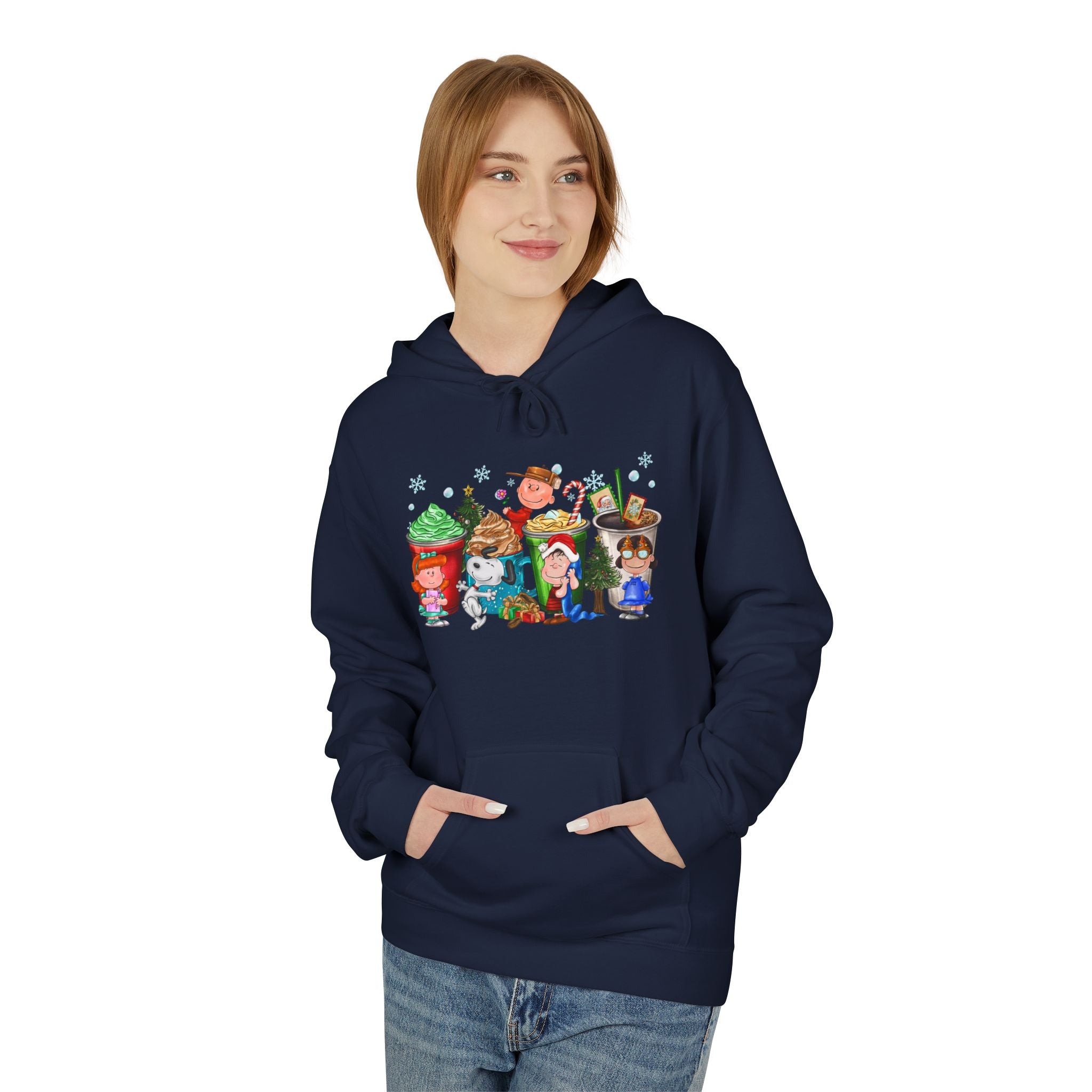 Holiday Hot Cocoa Peanut Characters Hoodie | Winter Drink Cartoon Crew
