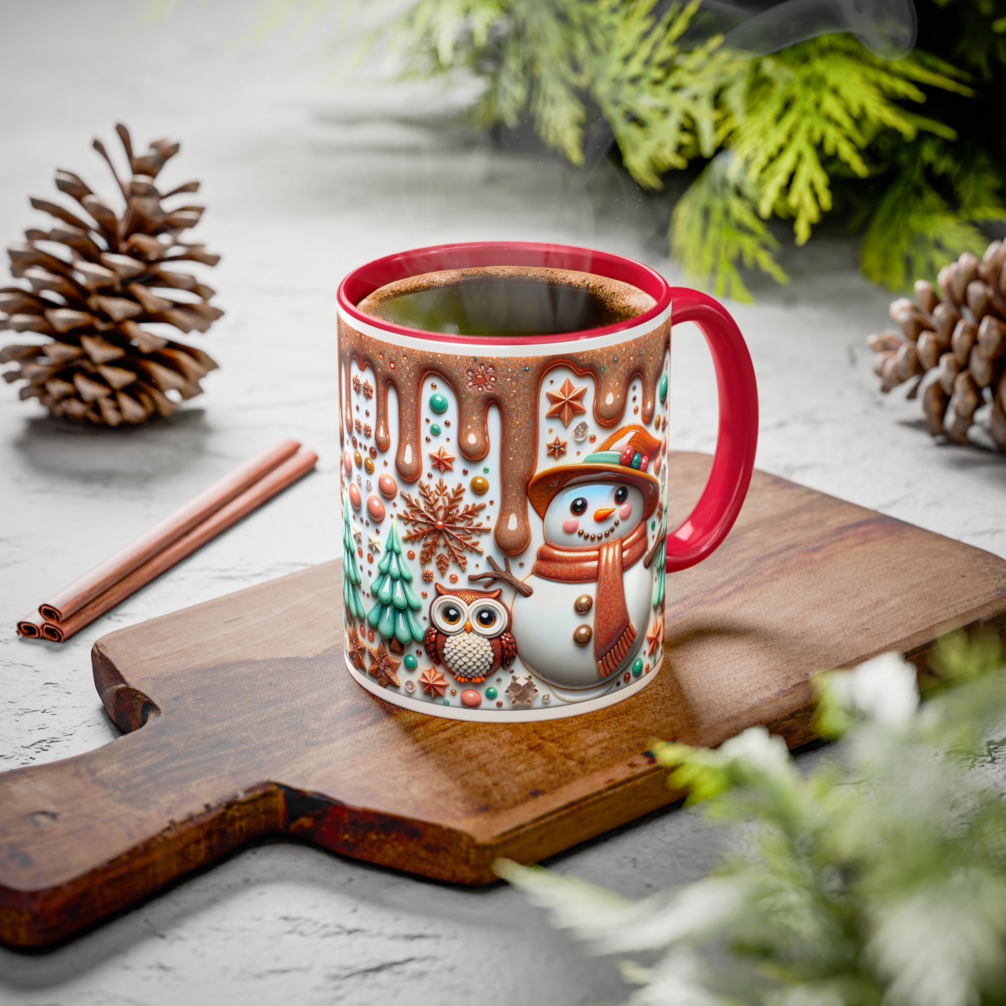 Colorful Holiday Mugs: Festive Owl & Snowman Design, Winter Gift, Christmas Coffee Cup, Cozy Kitchen Decor, Hot Cocoa Mug