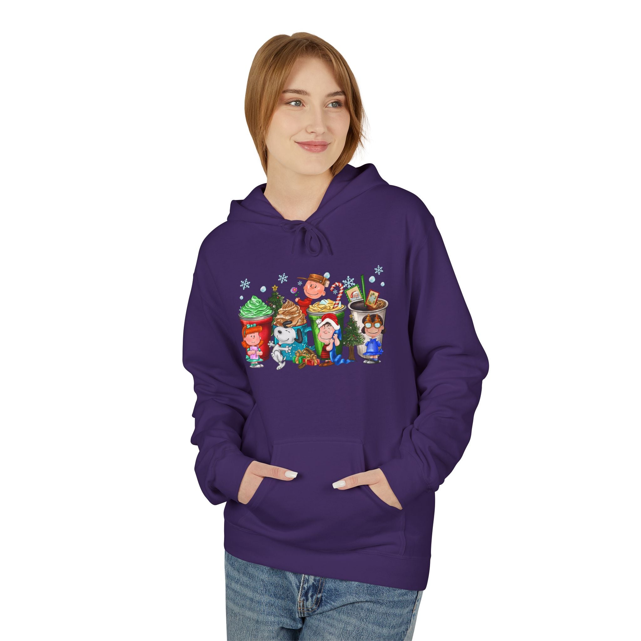 Holiday Hot Cocoa Peanut Characters Hoodie | Winter Drink Cartoon Crew