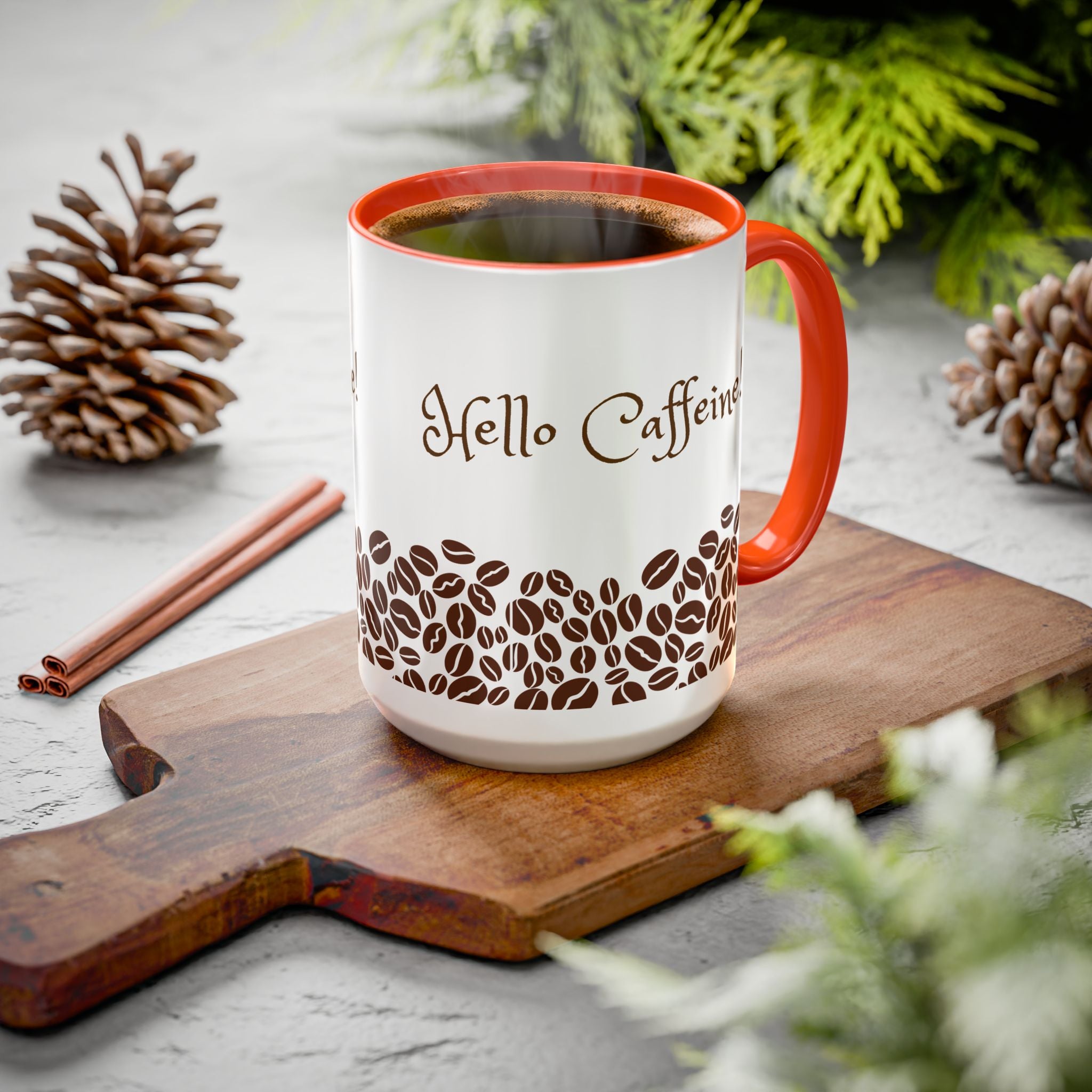 Hello Caffeine! Coffee Bean Ceramic Mug (11oz & 15oz)