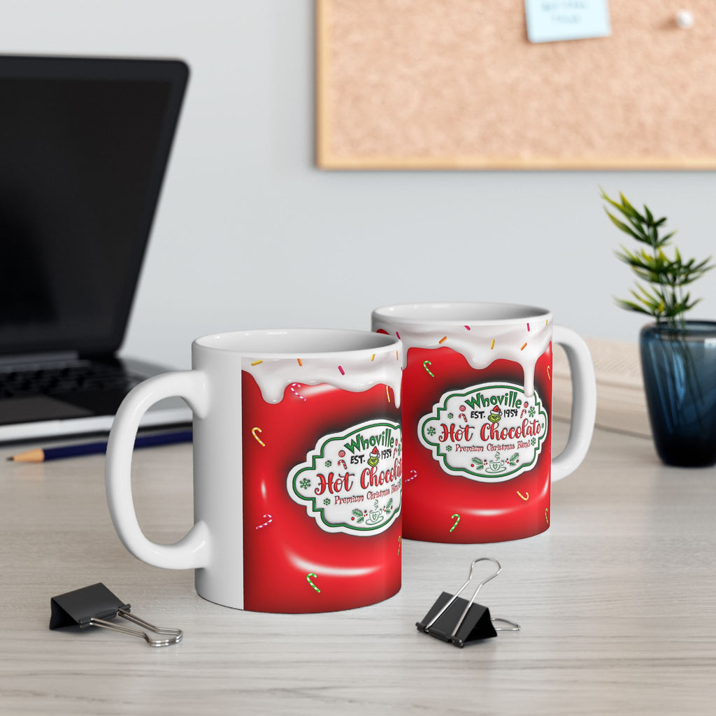 Hot Chocolate Mug Christmas Holiday Red Drip Candy Cane Ceramic Mug