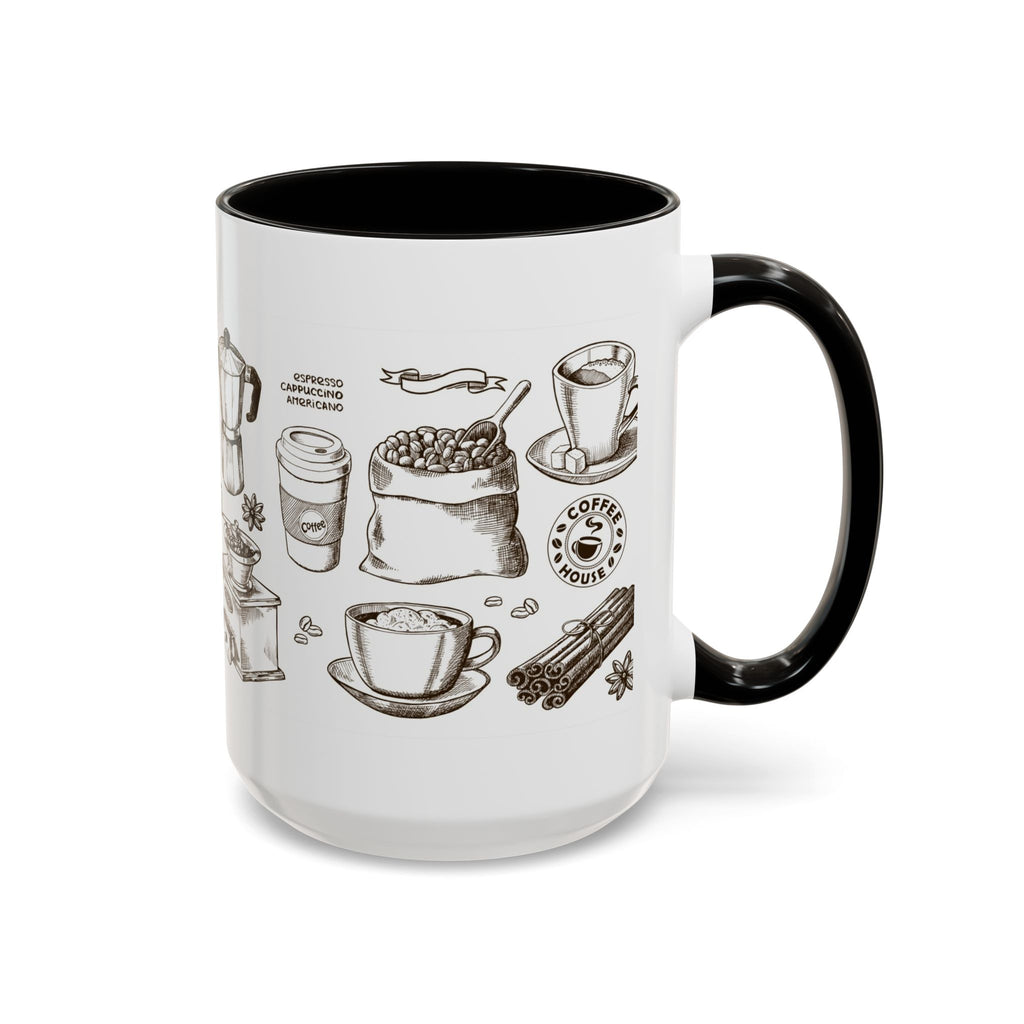 Coffee Pattern Mug — Illustrated Coffee Beans & Brewing Tools (11oz/15oz)