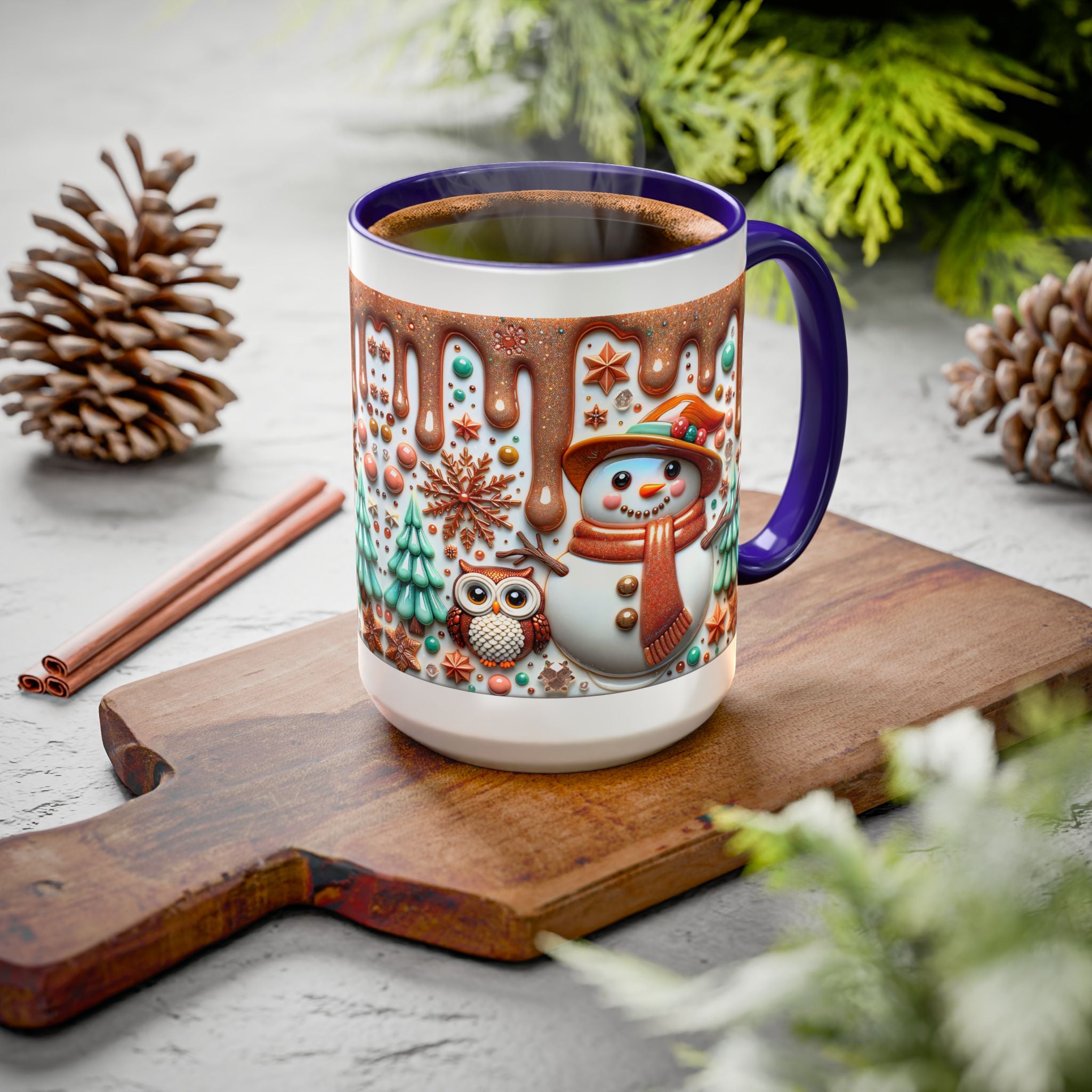 Colorful Holiday Mugs: Festive Owl & Snowman Design, Winter Gift, Christmas Coffee Cup, Cozy Kitchen Decor, Hot Cocoa Mug