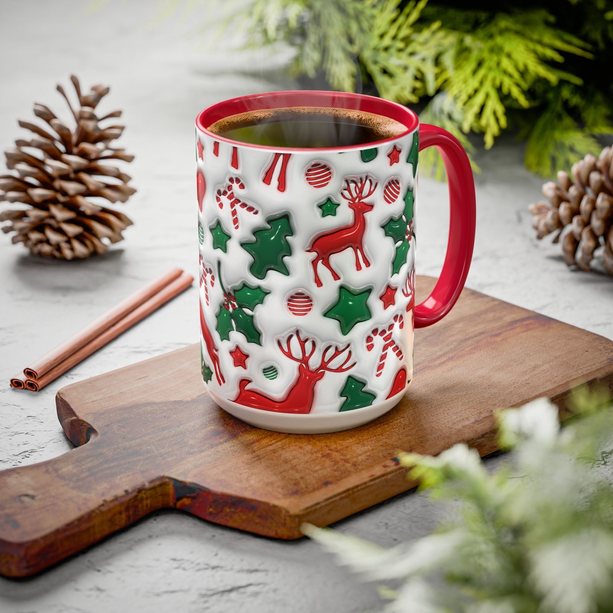 Festive Holiday Mugs, Christmas Coffee Cups, Colorful Reindeer and Candy Cane Design, Cozy Winter Drinkware, Perfect Gift for Holidays