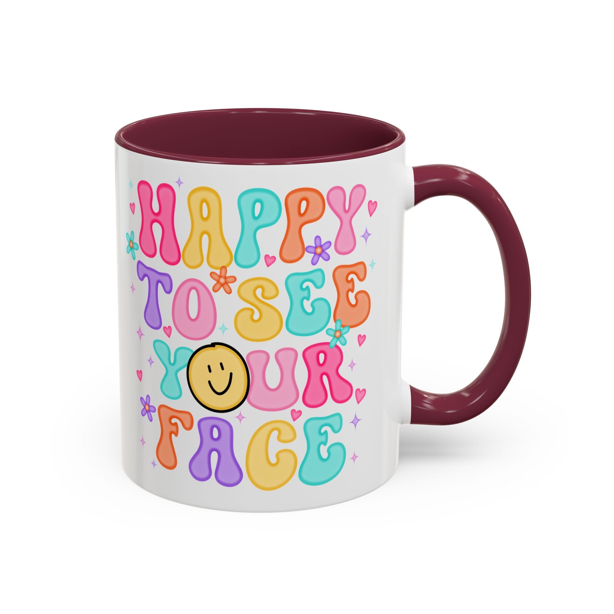 Happy To See Your Face Colorful Coffee Mug — Retro Smiley 11oz/15oz