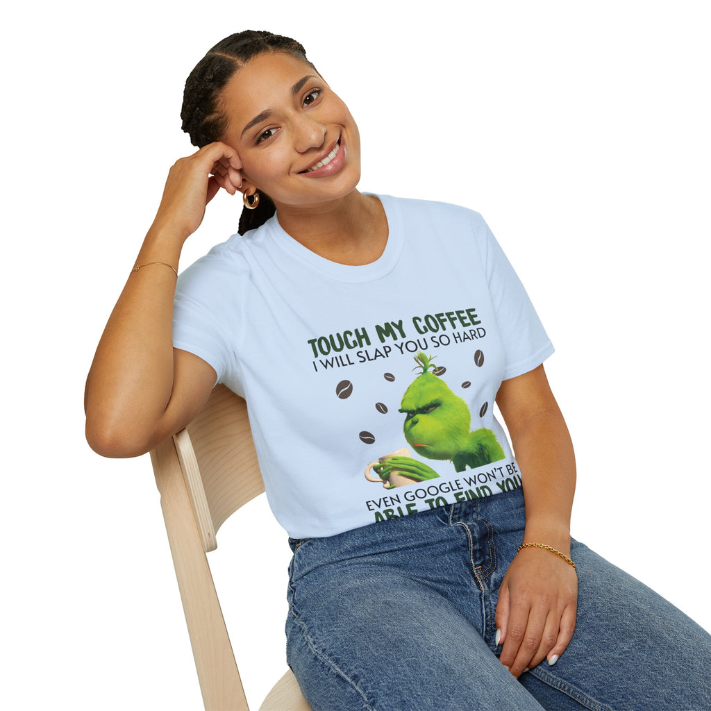 Funny Grinch Coffee T-Shirt, Unisex Tee for Coffee Lovers, Holiday Gift, Quirky Humor Shirt, Perfect for Christmas and Birthdays