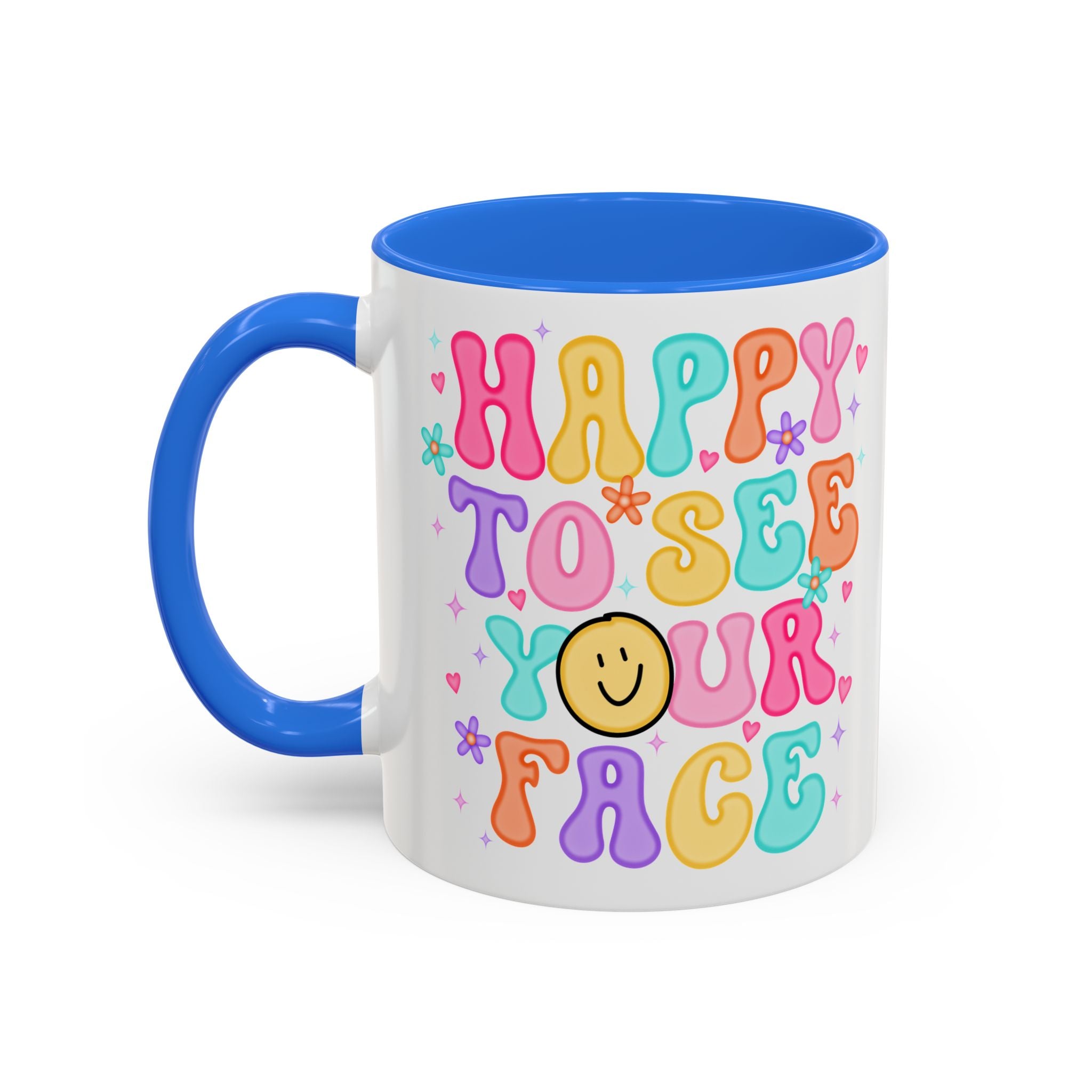 Happy To See Your Face Colorful Coffee Mug — Retro Smiley 11oz/15oz