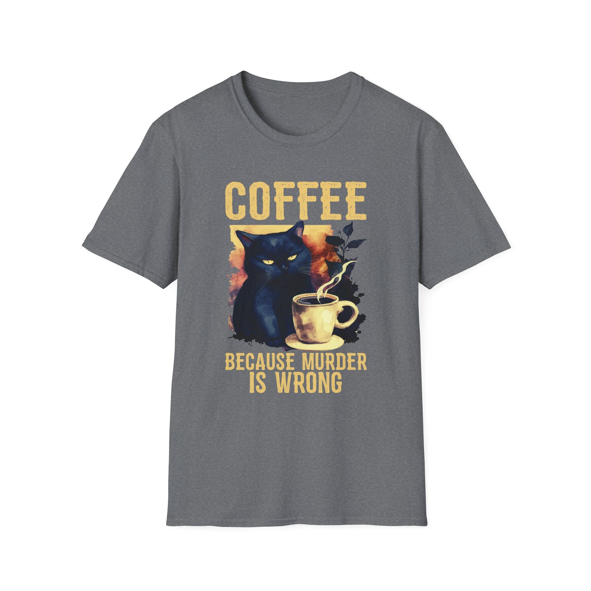 Coffee Because Murder Is Wrong T-Shirt | Black Cat Coffee Tee