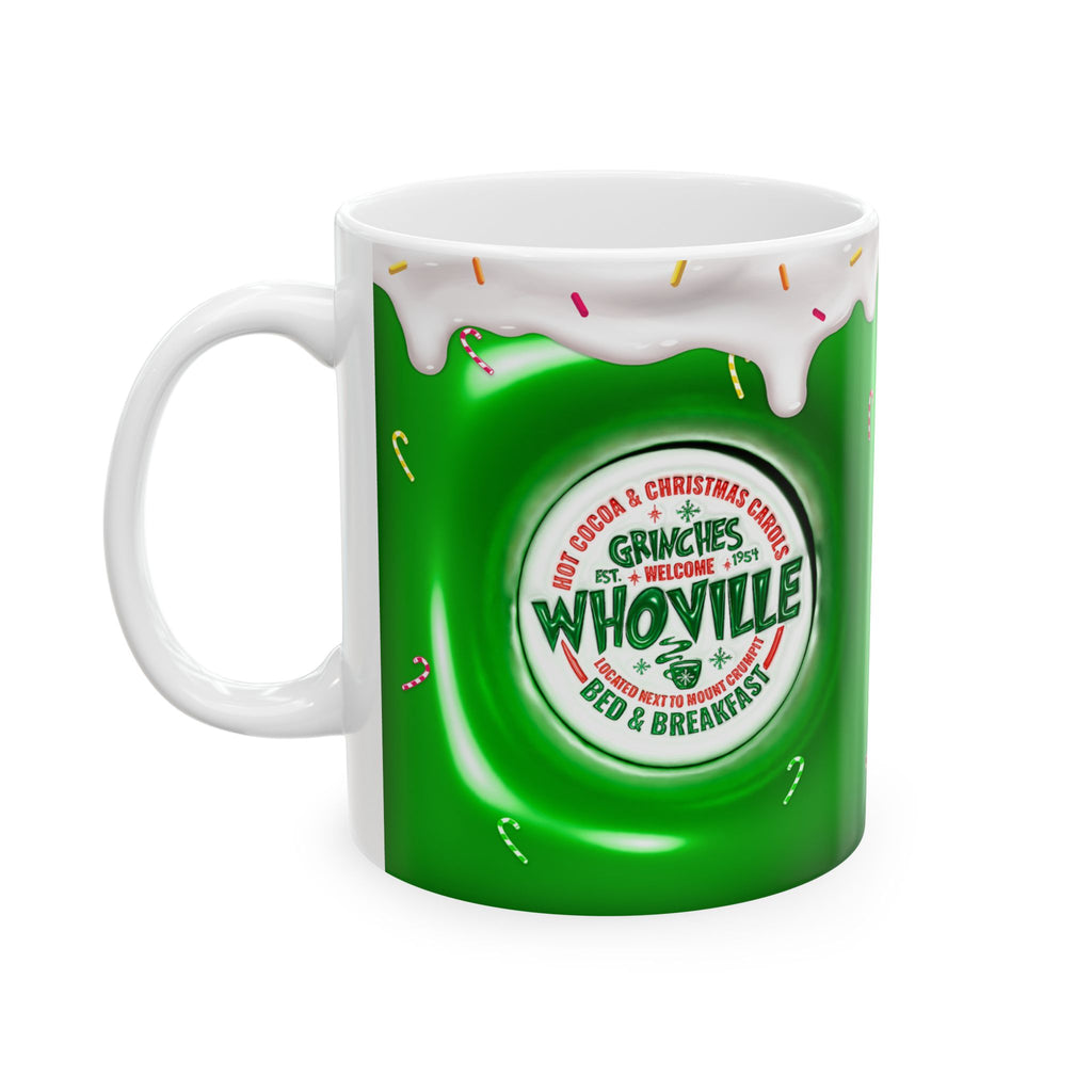 Whoville Christmas Dripping Frosting Mug | Holiday Green Candy Cane Ceramic Mug
