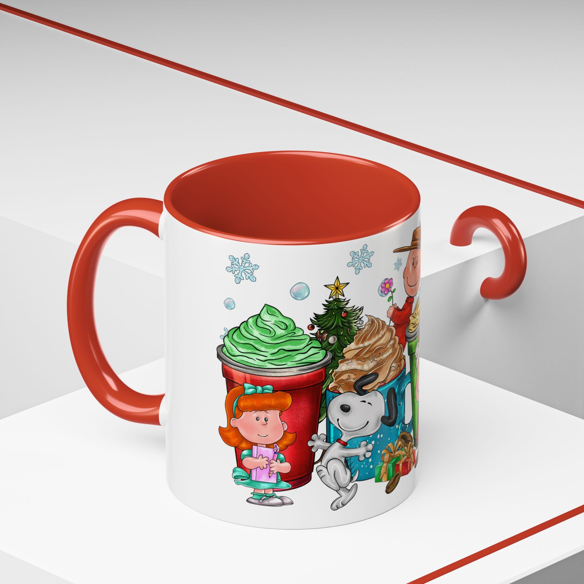 The Peanut Gang Christmas Characters Accent Coffee Mug | Holiday Cocoa Cartoon Mug