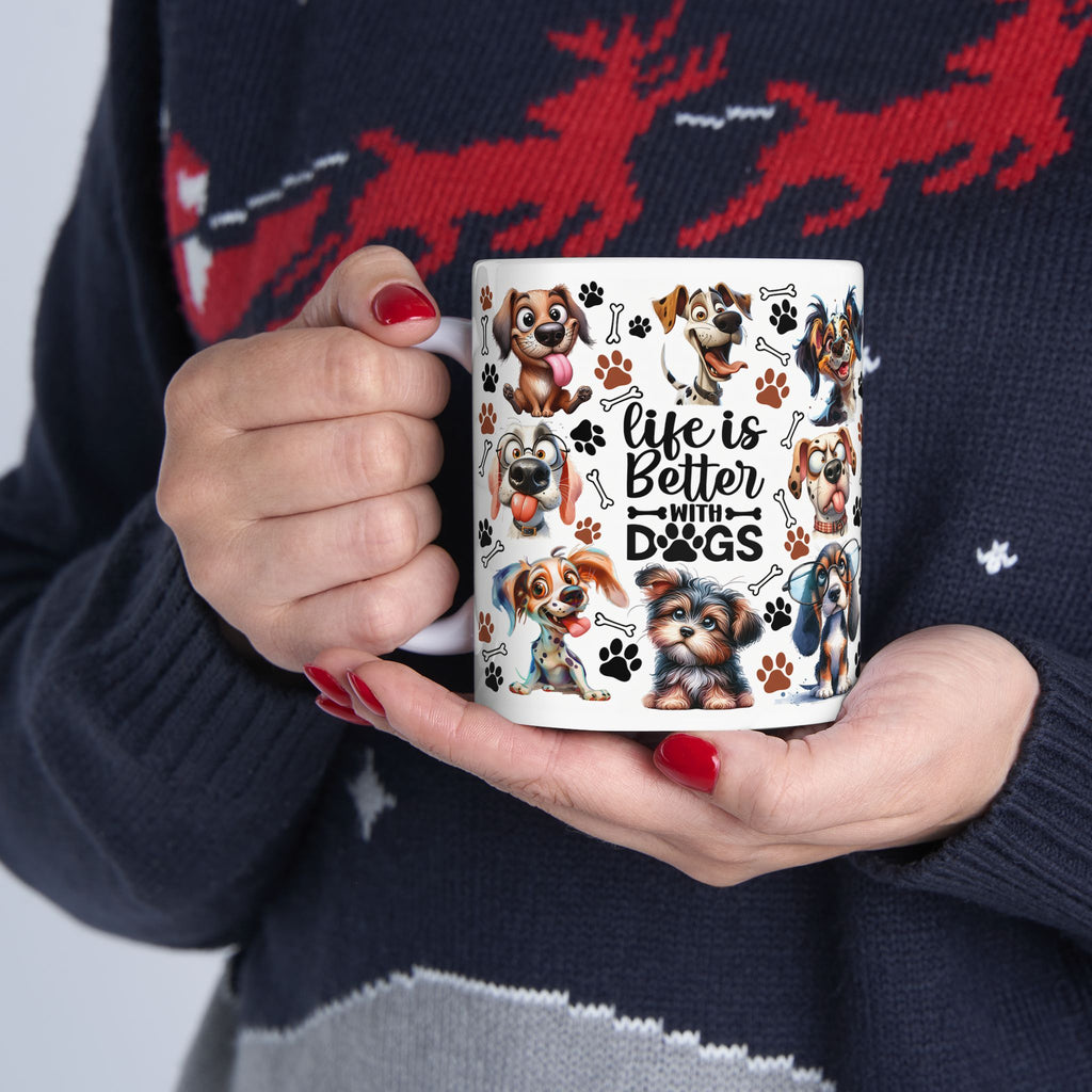 Cute Cartoon Puppies Ceramic Mug | Dog Paws Bones Pattern