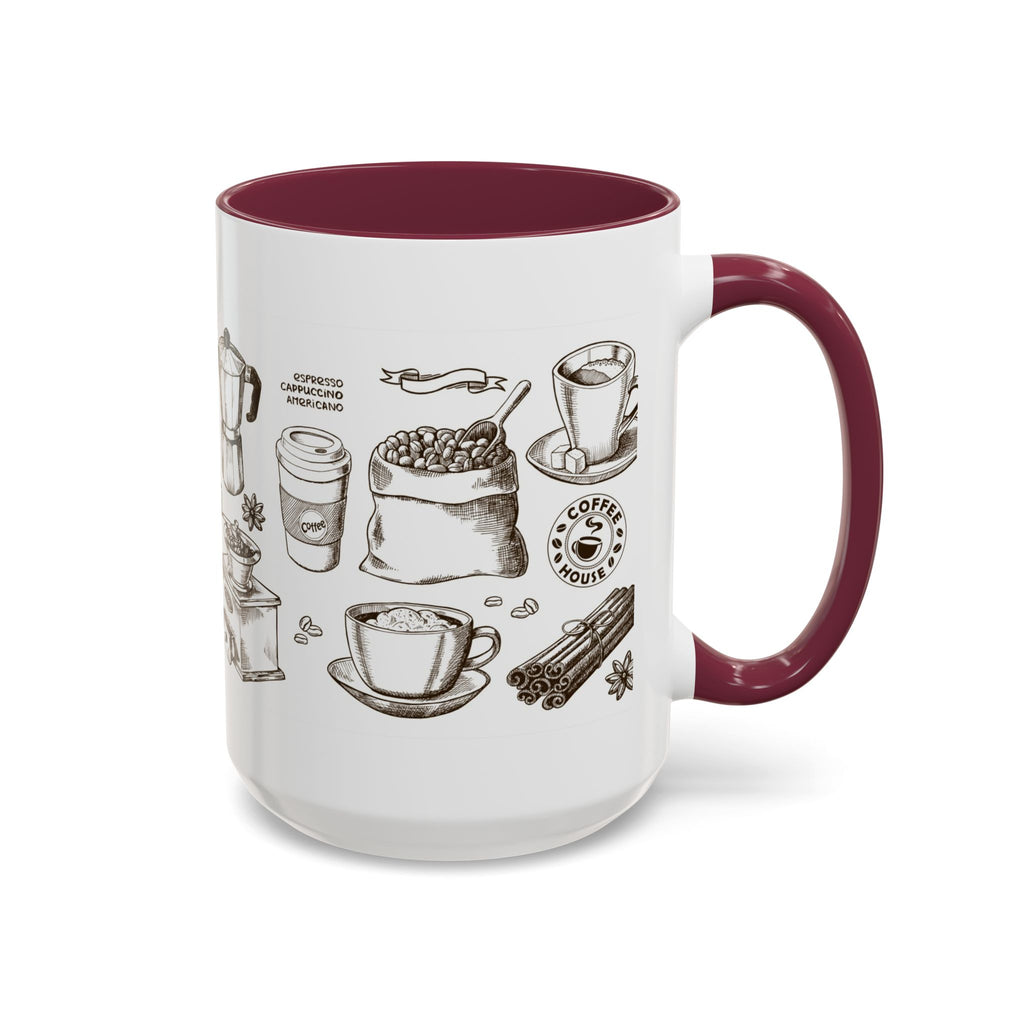 Coffee Pattern Mug — Illustrated Coffee Beans & Brewing Tools (11oz/15oz)
