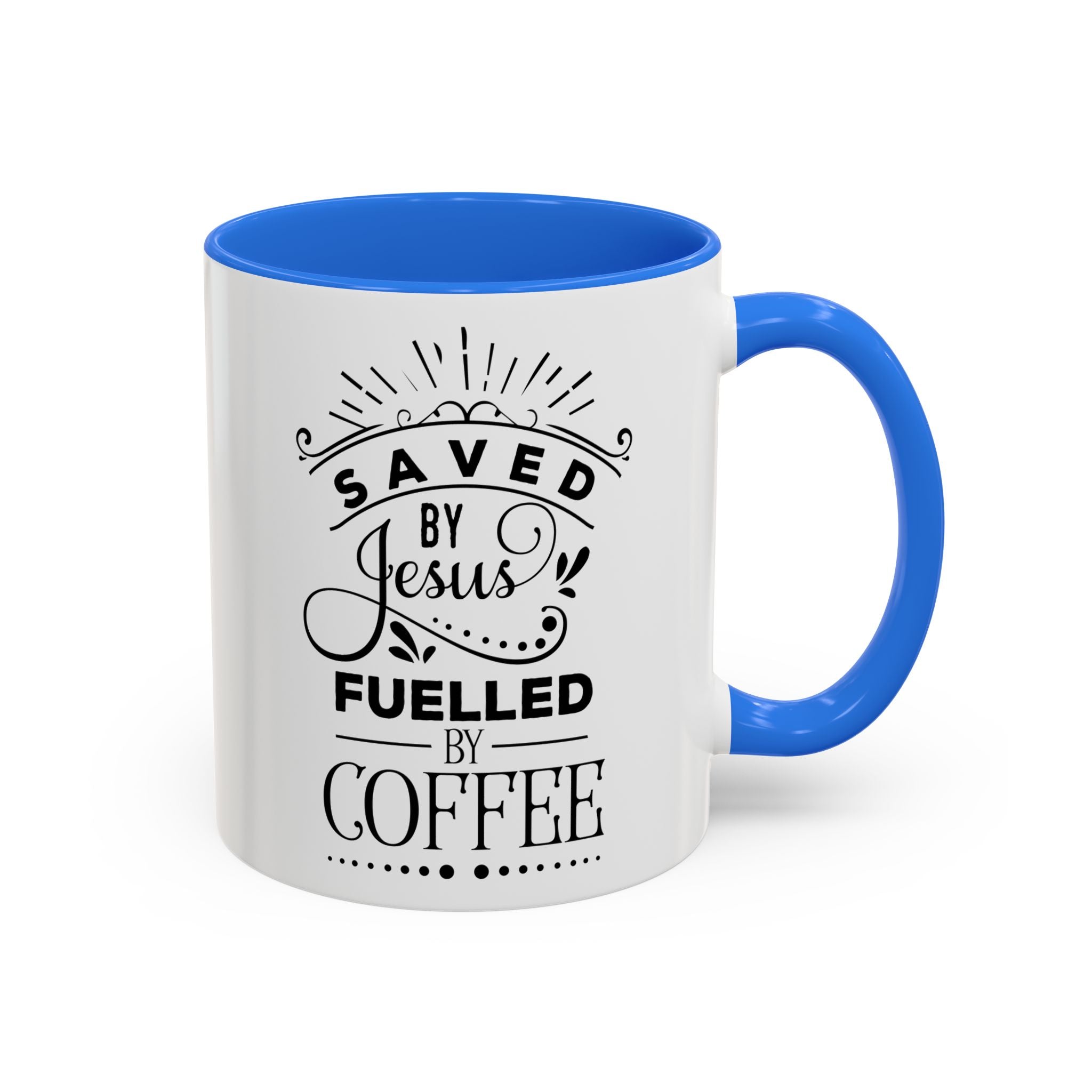Jesus and Coffee Mug, Inspirational Christian Gift, Colorful Ceramic Cup, Saved By Jesus Fueled By Coffee, Many Colors, Kitchen Decor, Tea