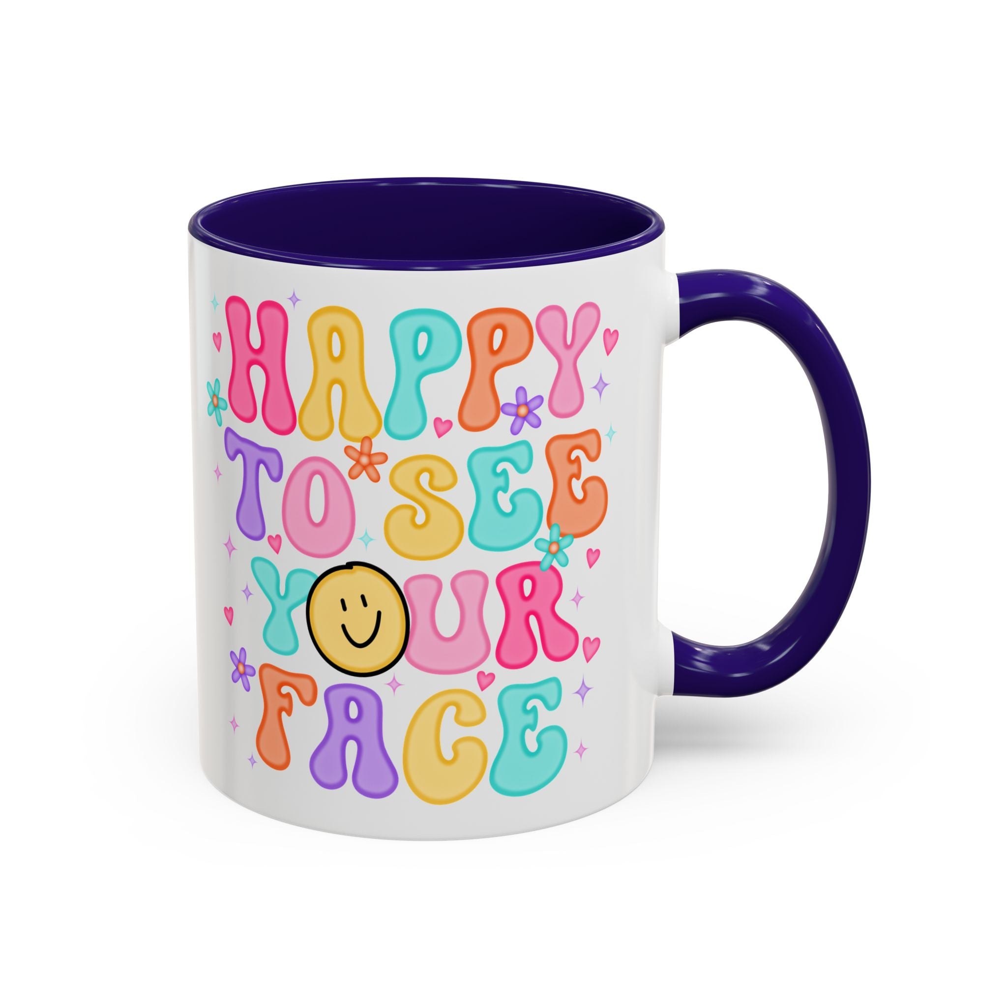 Happy To See Your Face Colorful Coffee Mug — Retro Smiley 11oz/15oz