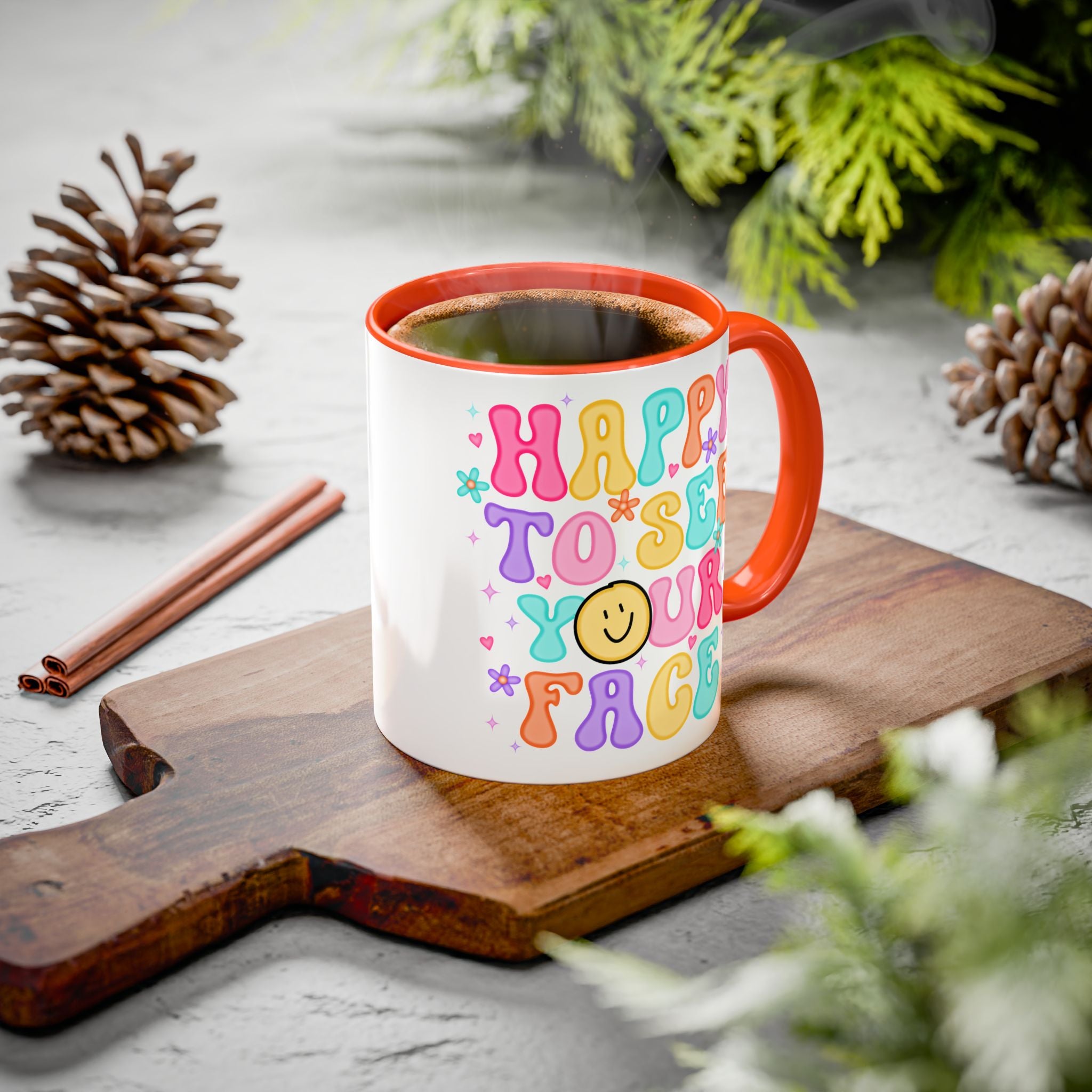 Happy To See Your Face Colorful Coffee Mug — Retro Smiley 11oz/15oz