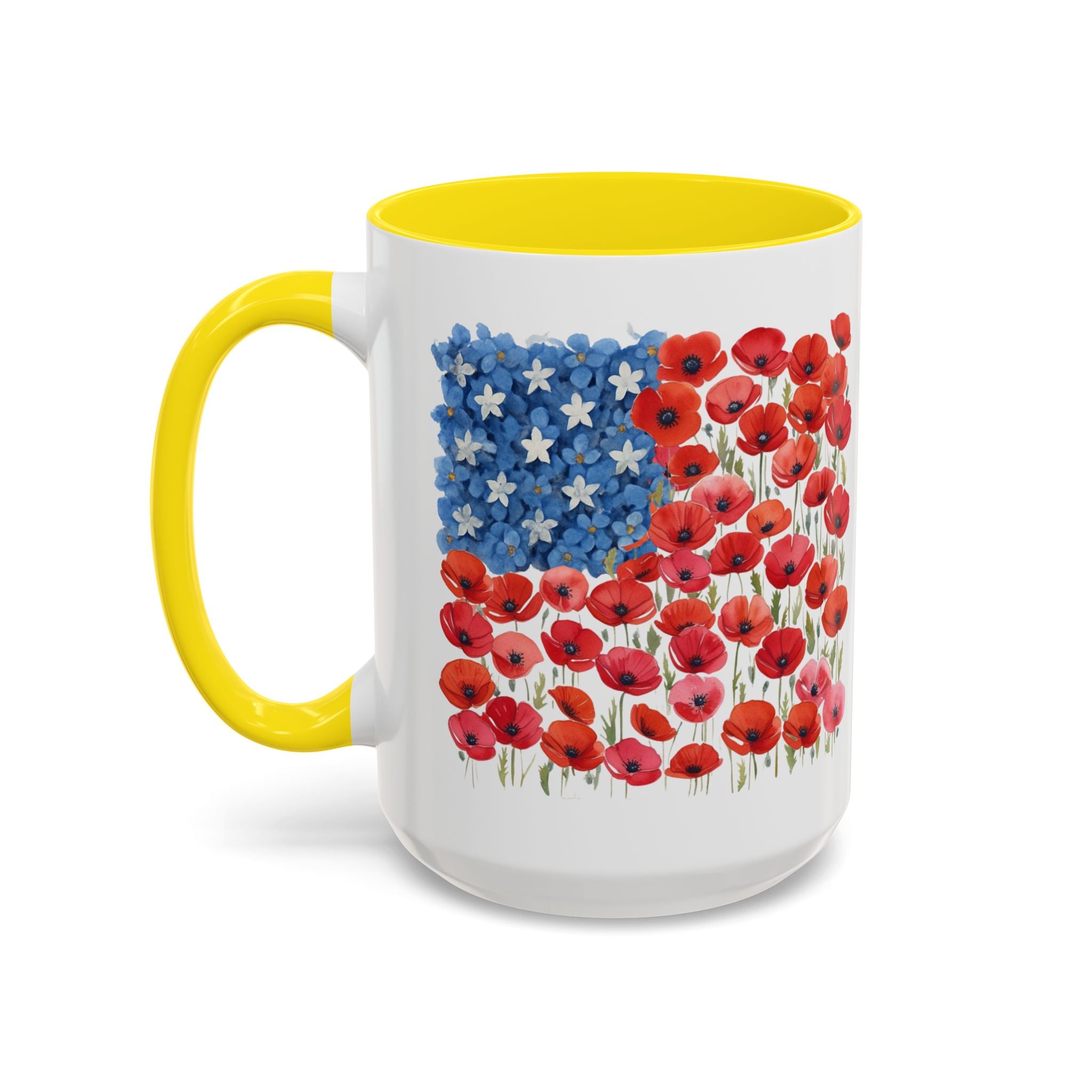 Poppy Flowers  American Flag Mug | Accent Coffee Mug