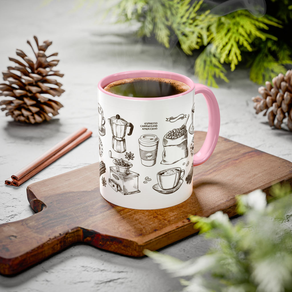 Coffee Pattern Mug — Illustrated Coffee Beans & Brewing Tools (11oz/15oz)