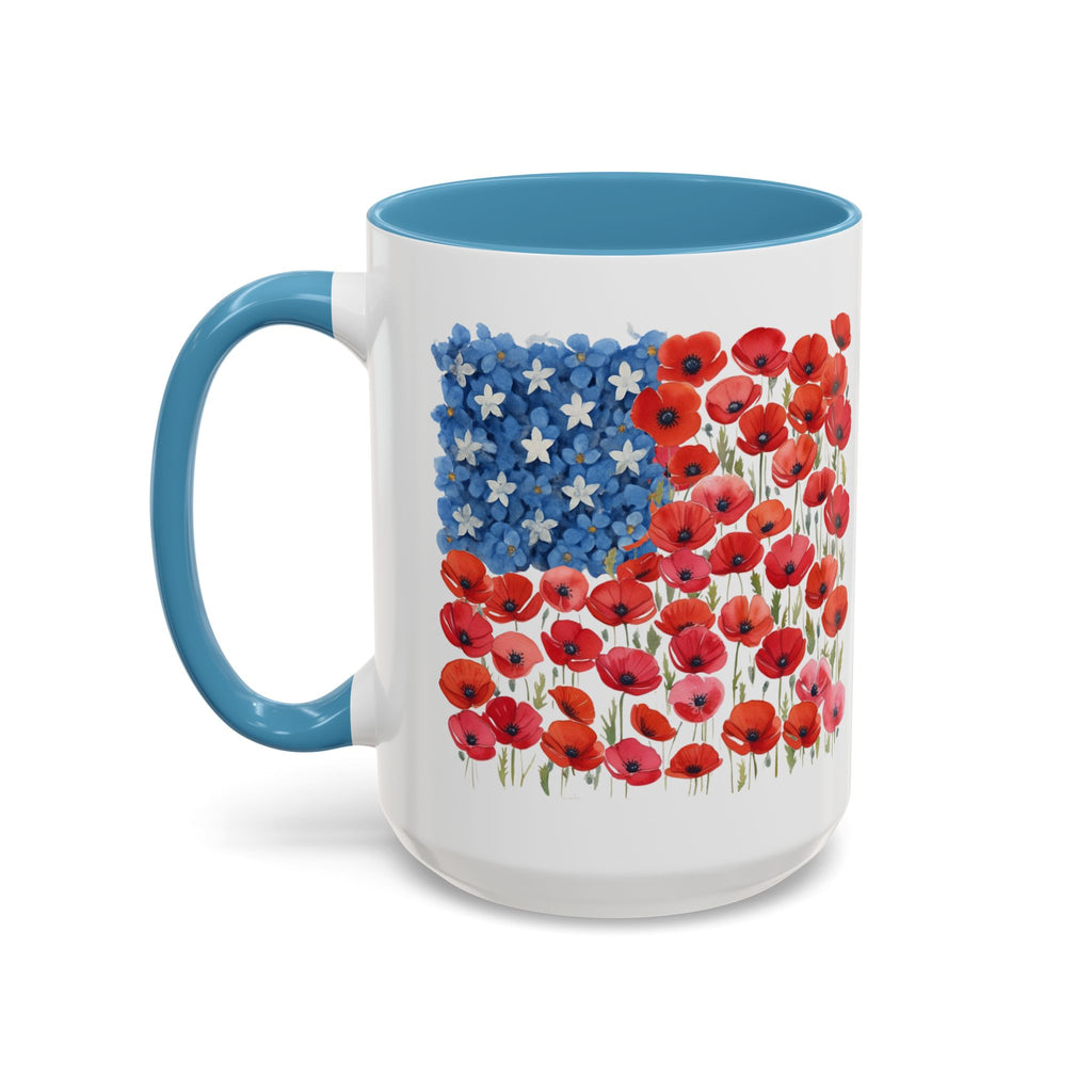 Poppy Flowers  American Flag Mug | Accent Coffee Mug