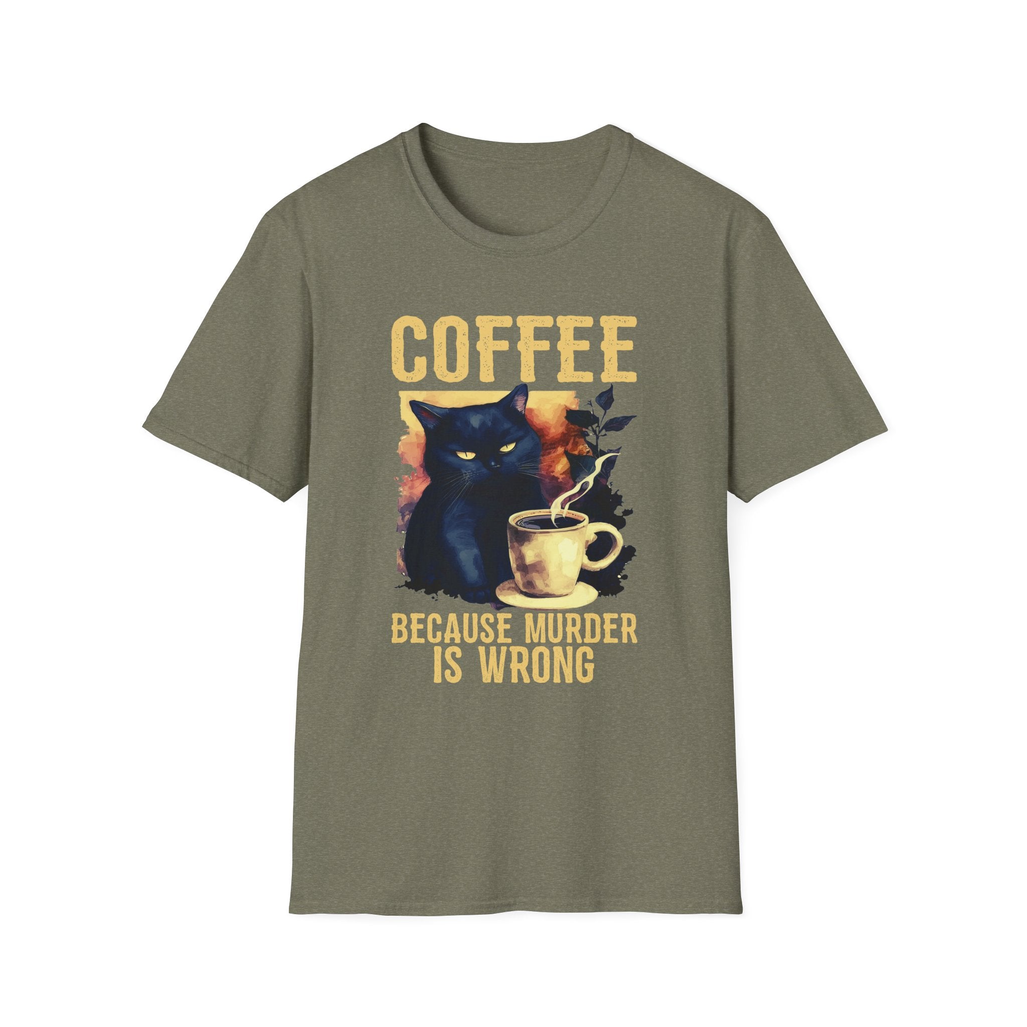 Coffee Because Murder Is Wrong T-Shirt | Black Cat Coffee Tee