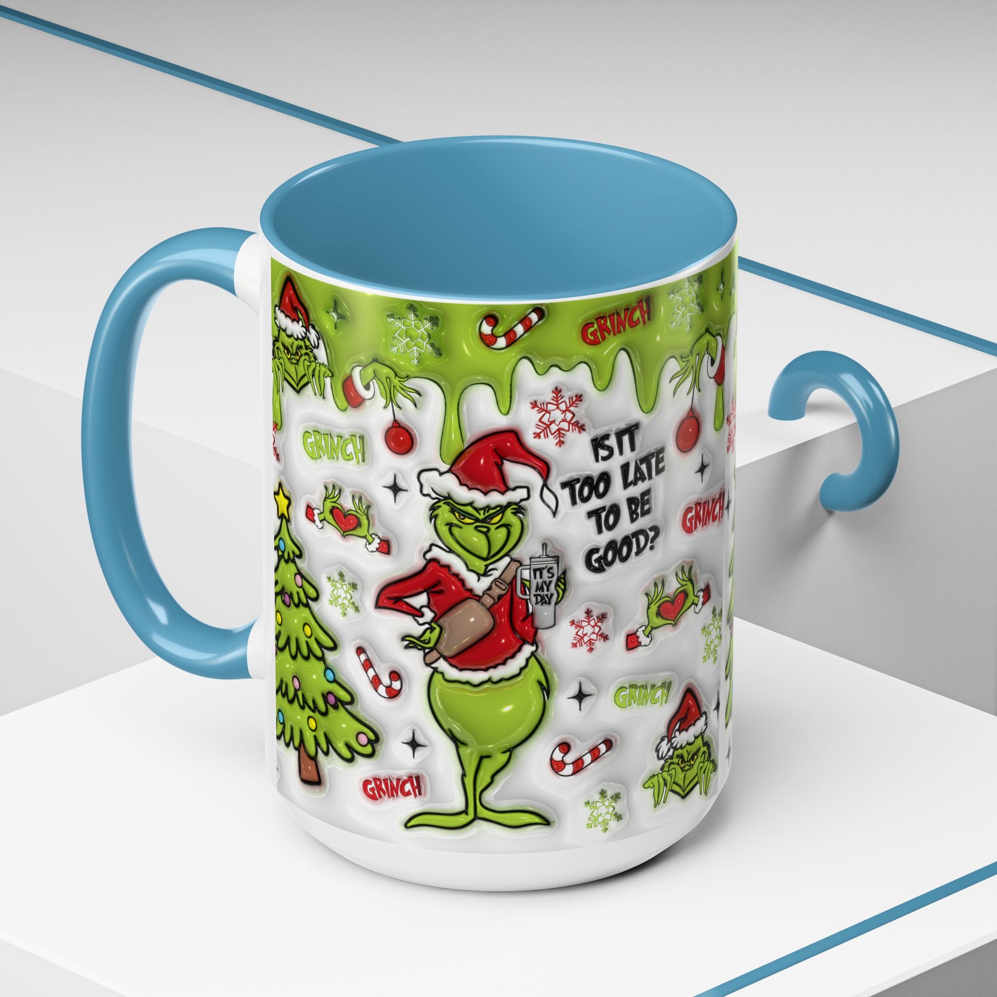 Grinch Holiday Coffee Mug — "Is It Too Late to Be Good?" Accent 11/15oz