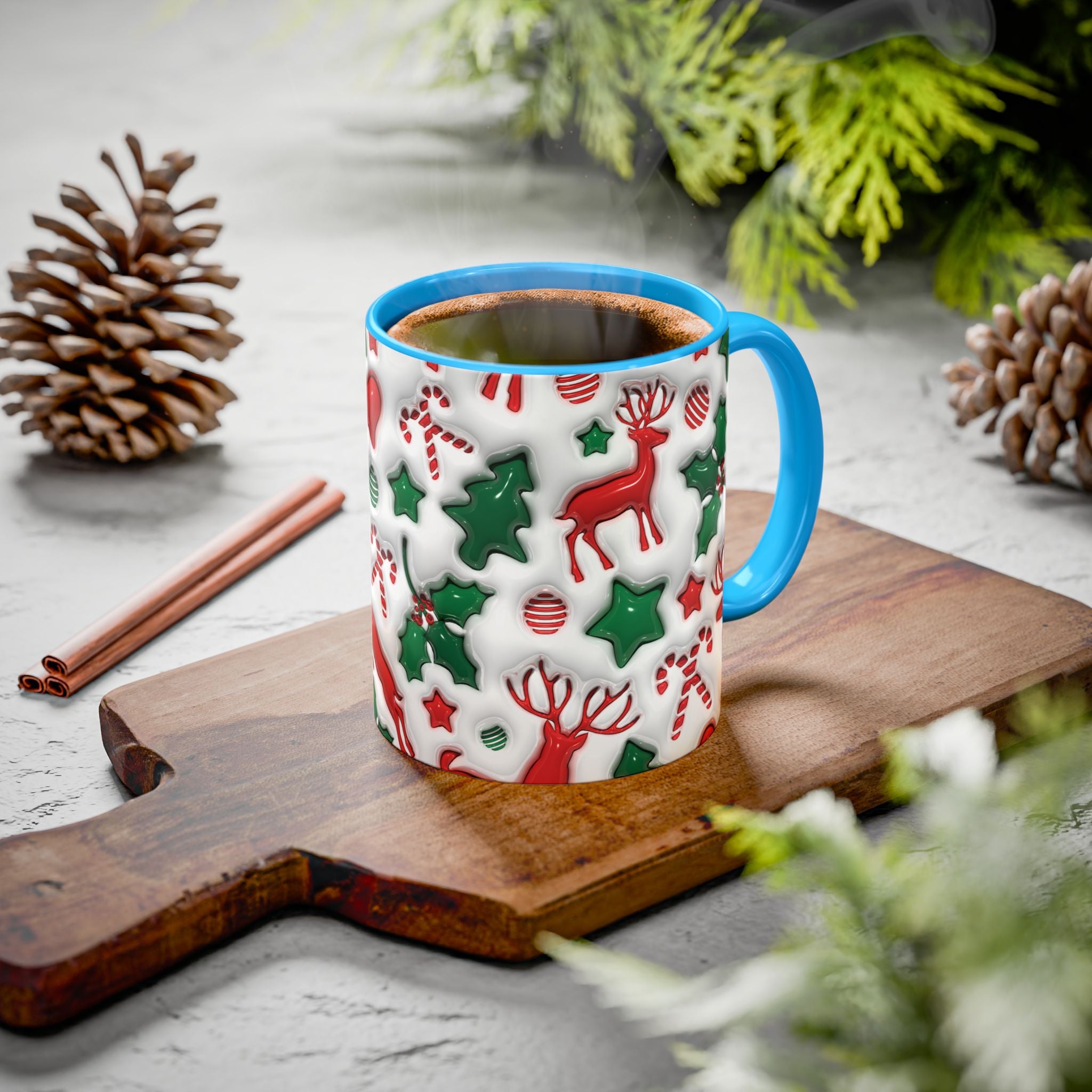 Festive Holiday Mugs, Christmas Coffee Cups, Colorful Reindeer and Candy Cane Design, Cozy Winter Drinkware, Perfect Gift for Holidays
