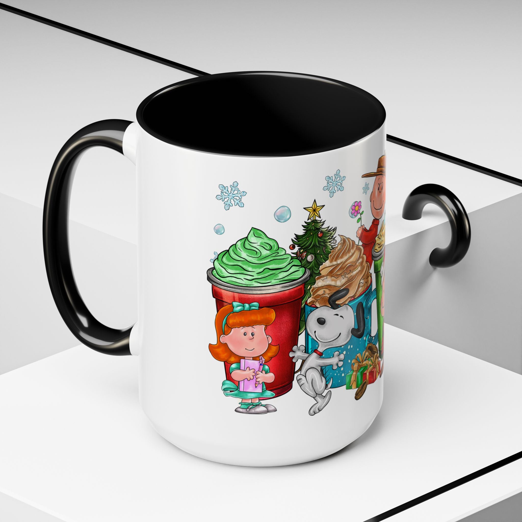 The Peanut Gang Christmas Characters Accent Coffee Mug | Holiday Cocoa Cartoon Mug