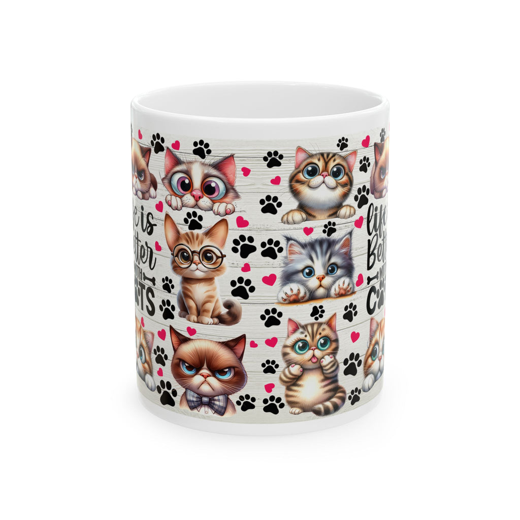 Cute Kawaii Cats Pattern Mug | Cat Paw Prints Ceramic Coffee Cup