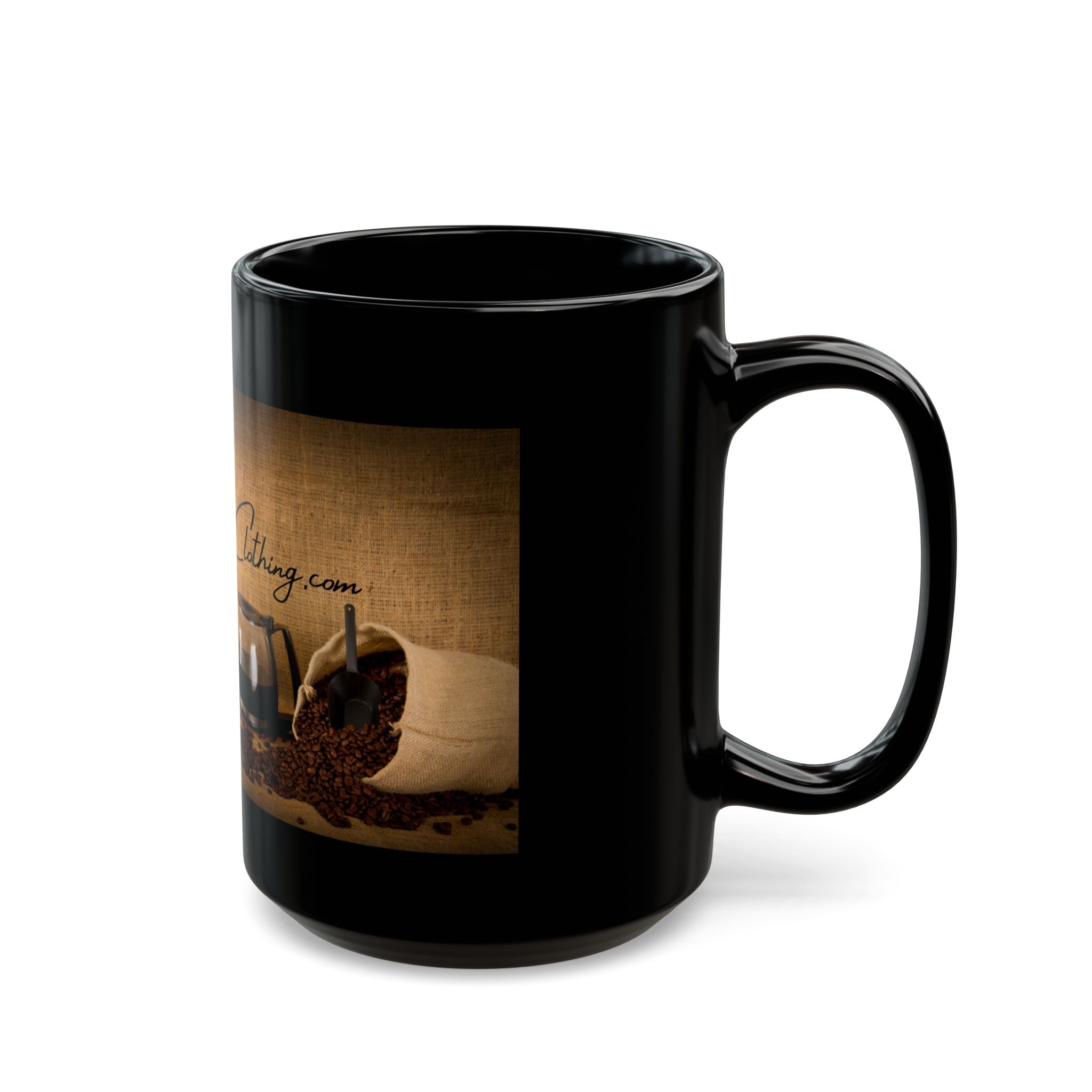 Hot Coffee Clothing Black Mug 15oz - Coffee Lover Gift, Hot Beverage Mug, Coffee Mug with Slogan, Kitchen Decor, HotCoffeeClothing.com