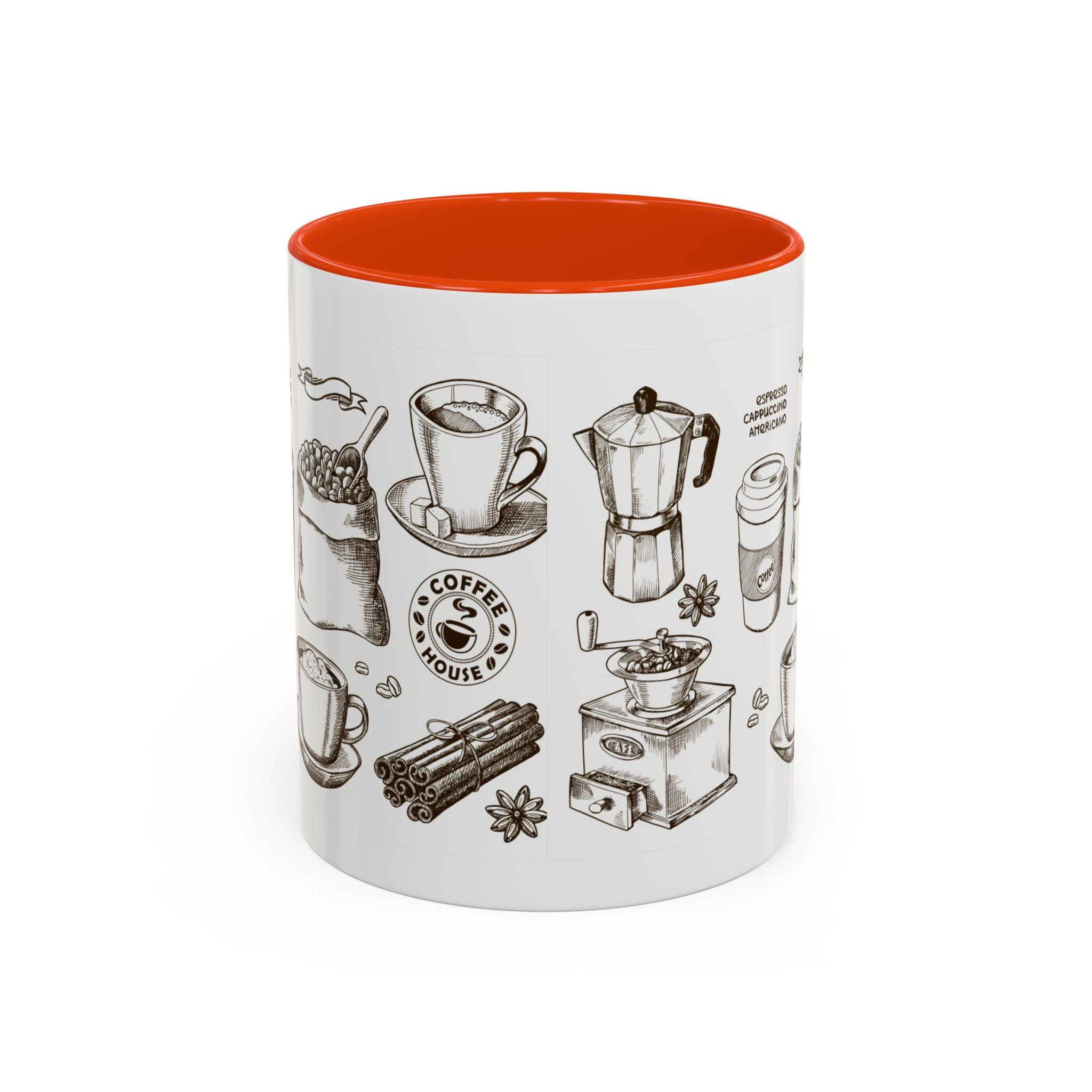 Coffee Pattern Mug — Illustrated Coffee Beans & Brewing Tools (11oz/15oz)