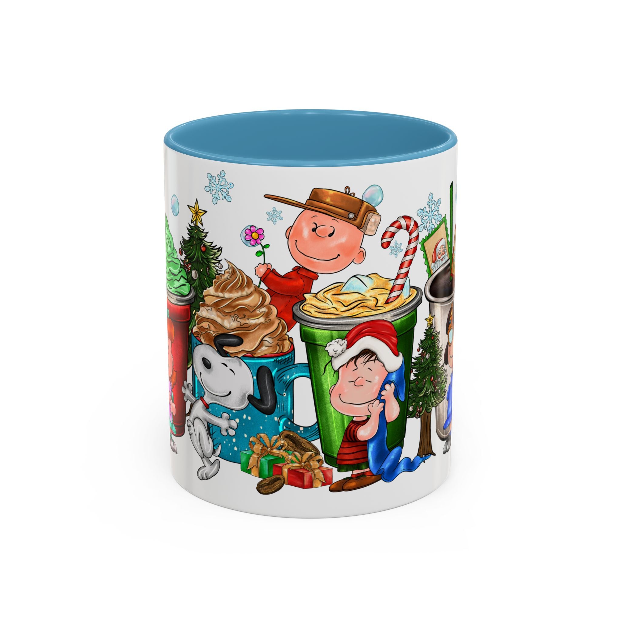 The Peanut Gang Christmas Characters Accent Coffee Mug | Holiday Cocoa Cartoon Mug