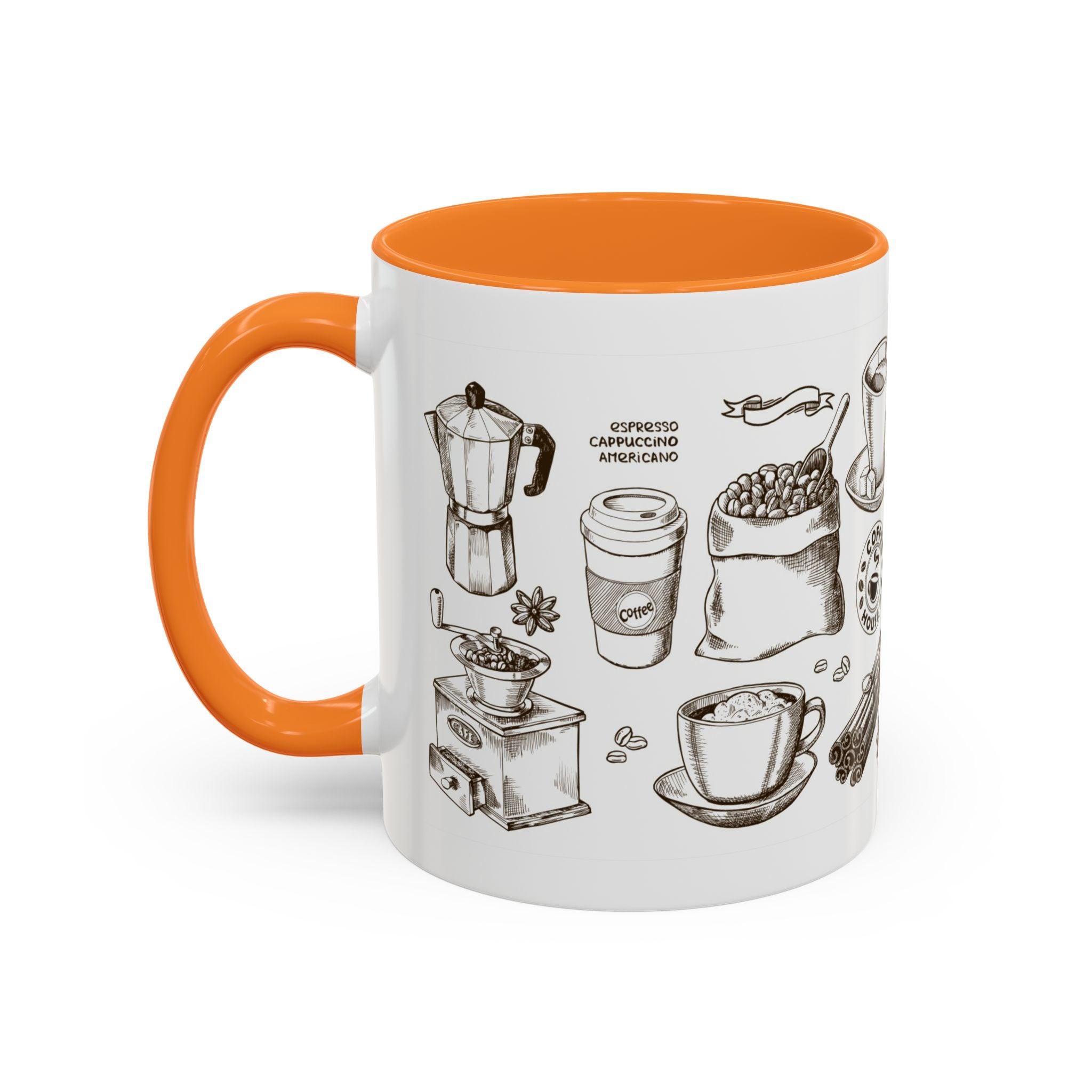 Coffee Pattern Mug — Illustrated Coffee Beans & Brewing Tools (11oz/15oz)