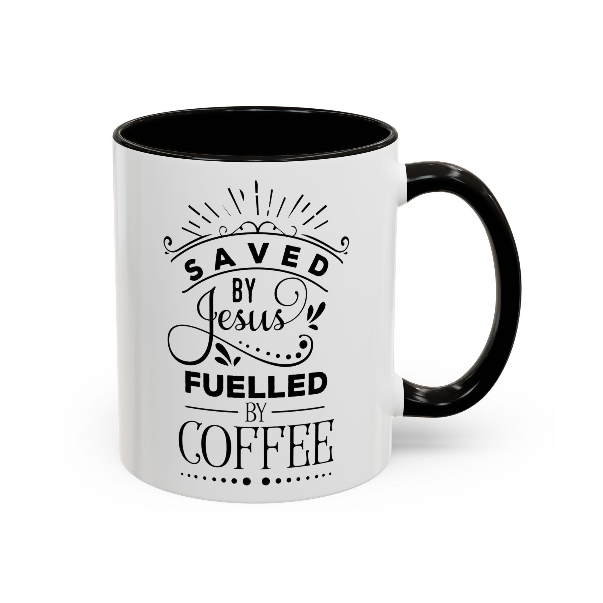 Jesus and Coffee Mug, Inspirational Christian Gift, Colorful Ceramic Cup, Saved By Jesus Fueled By Coffee, Many Colors, Kitchen Decor, Tea