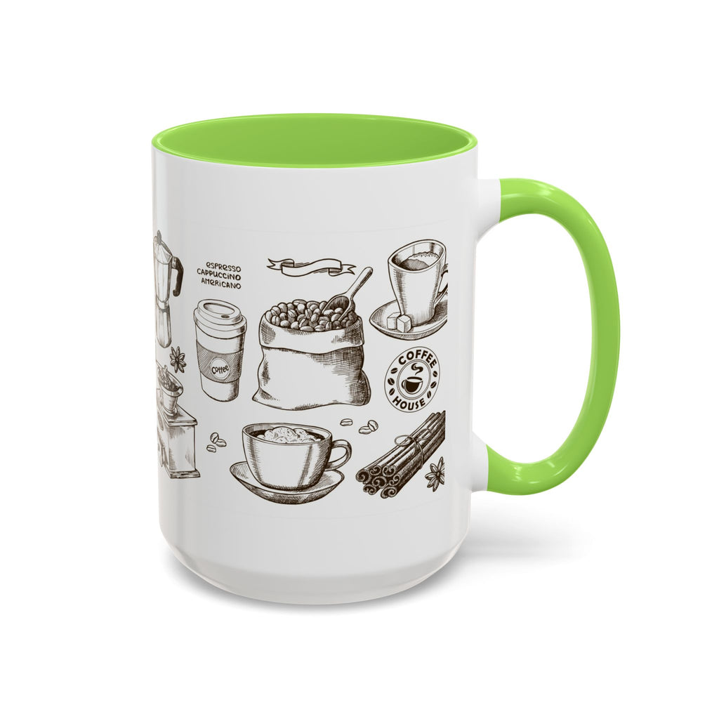 Coffee Pattern Mug — Illustrated Coffee Beans & Brewing Tools (11oz/15oz)