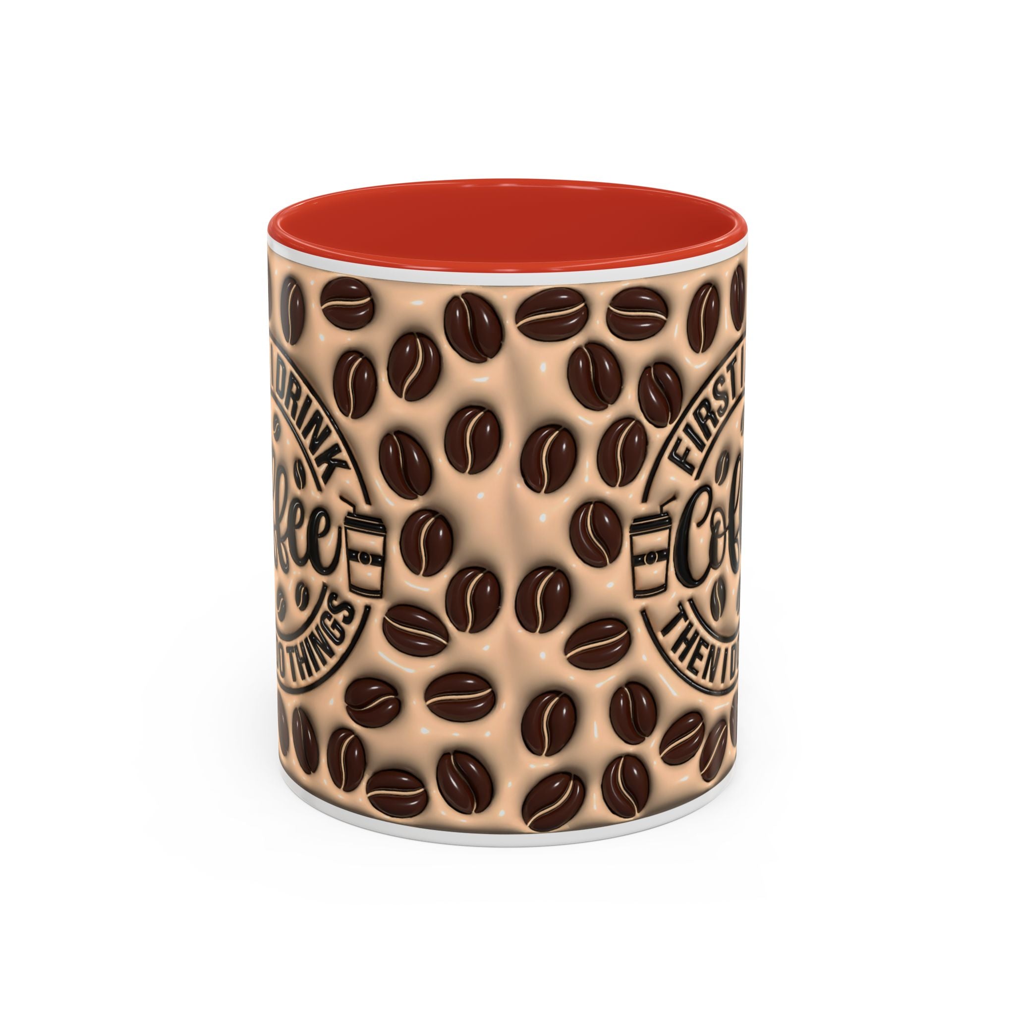 Coffee Beans Pattern First I Drink Coffee Mug | Accent 11oz 15oz