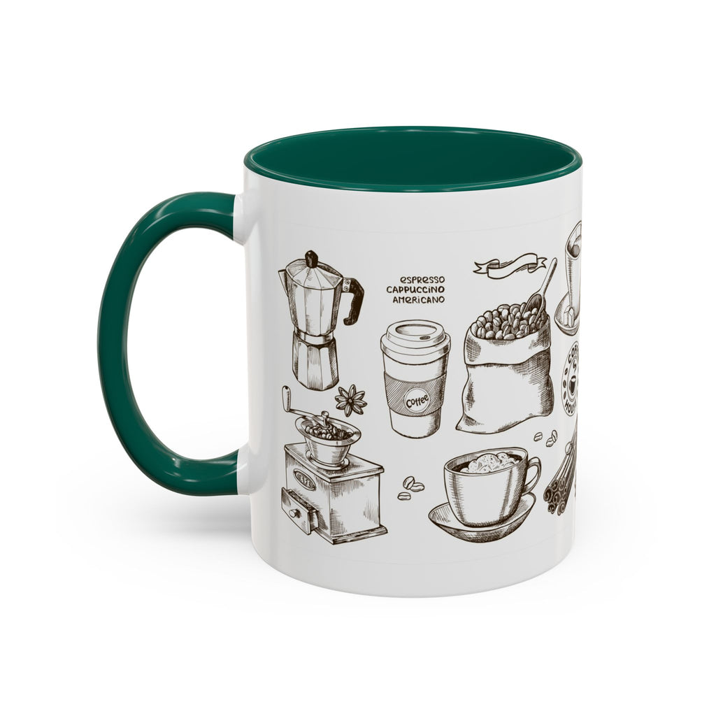 Coffee Pattern Mug — Illustrated Coffee Beans & Brewing Tools (11oz/15oz)