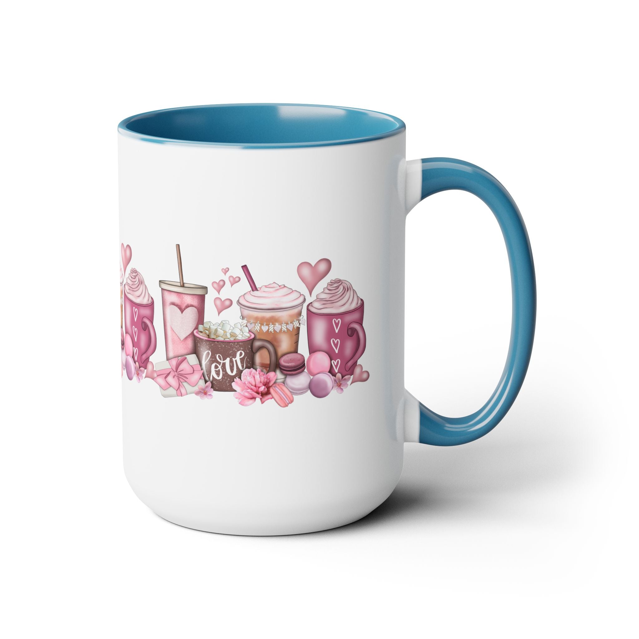 Love Coffee Two-Tone Coffee Mugs, 15oz #Coffee #HotCoffee HotCoffeeClothing.com #ValentinesDay