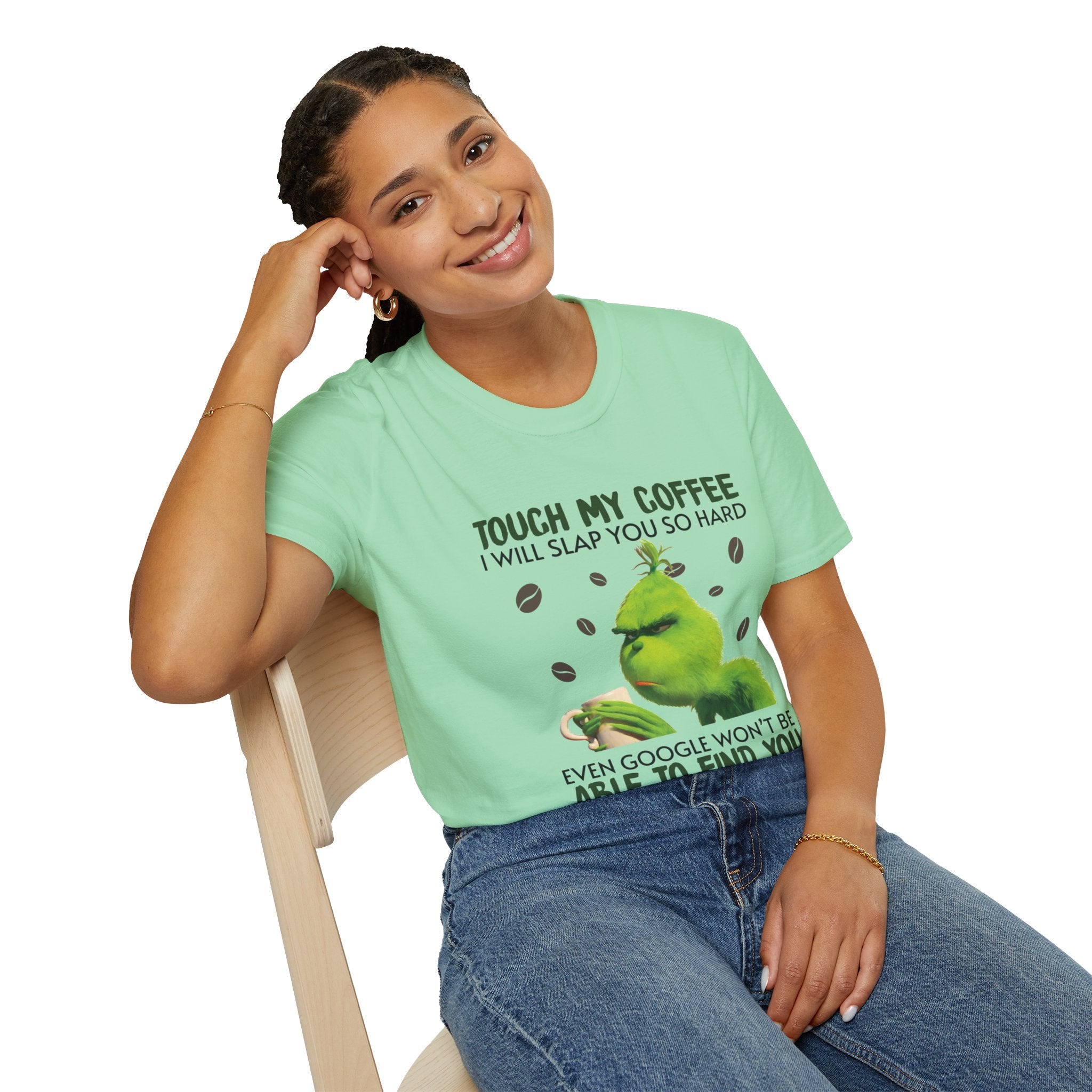 Funny Grinch Coffee T-Shirt, Unisex Tee for Coffee Lovers, Holiday Gift, Quirky Humor Shirt, Perfect for Christmas and Birthdays