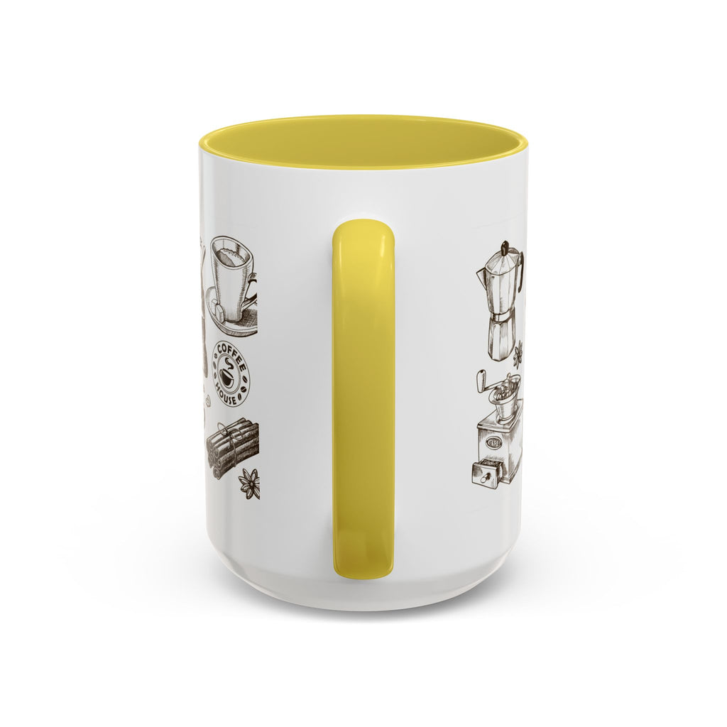 Coffee Pattern Mug — Illustrated Coffee Beans & Brewing Tools (11oz/15oz)