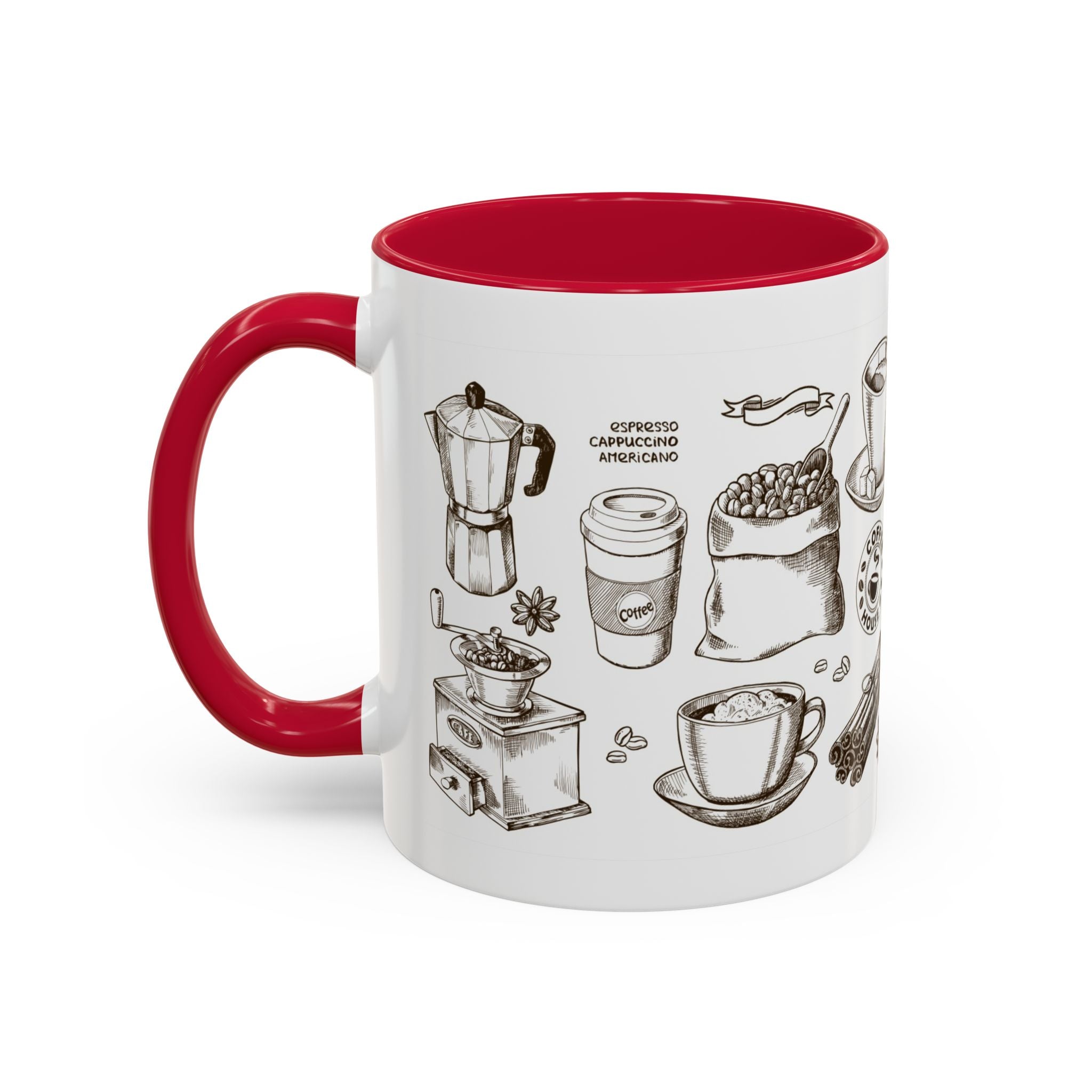 Coffee Pattern Mug — Illustrated Coffee Beans & Brewing Tools (11oz/15oz)
