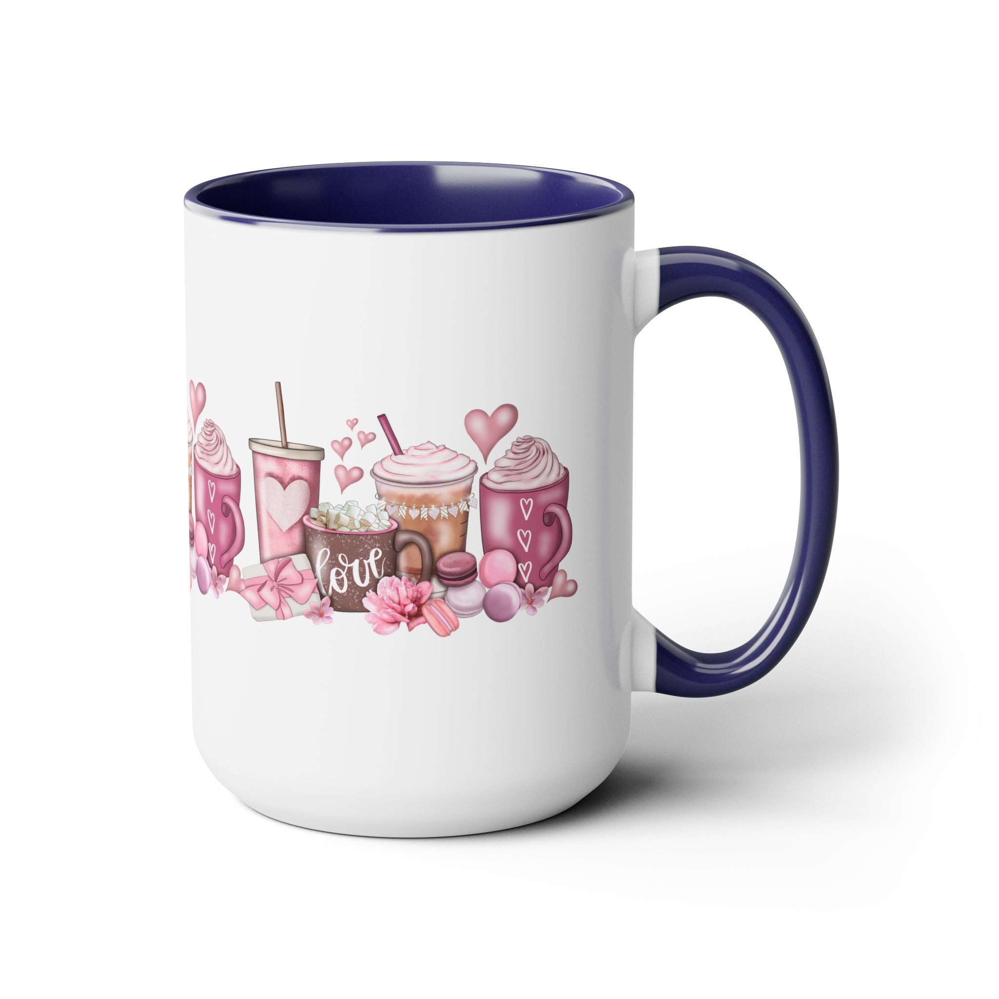 Love Coffee Two-Tone Coffee Mugs, 15oz #Coffee #HotCoffee HotCoffeeClothing.com #ValentinesDay